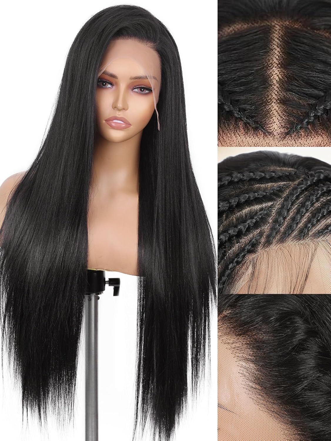 WIGNEE 13×6 Synthetic Lace Front Wig 28″ Long Straight Wig Natural Black Kanekalon Futura Synthetic Wigs for Black Women Pre-Plucked Glueless Wig for Daily Party Use WIGNEE 13×6 Synthetic Lace Front Wig 28″ Long Straight Wig Natural Black Kanekalon Futura Synthetic Wigs for Black Women Pre-Plucked Glueless Wig for Daily Party Use