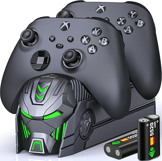 Xbox Charger Station with 2x5520mWh Rechargeable Battery Packs for Xbox One/Series X Controller, Dual Charging Dock with 4 Battery Covers (Grey)
