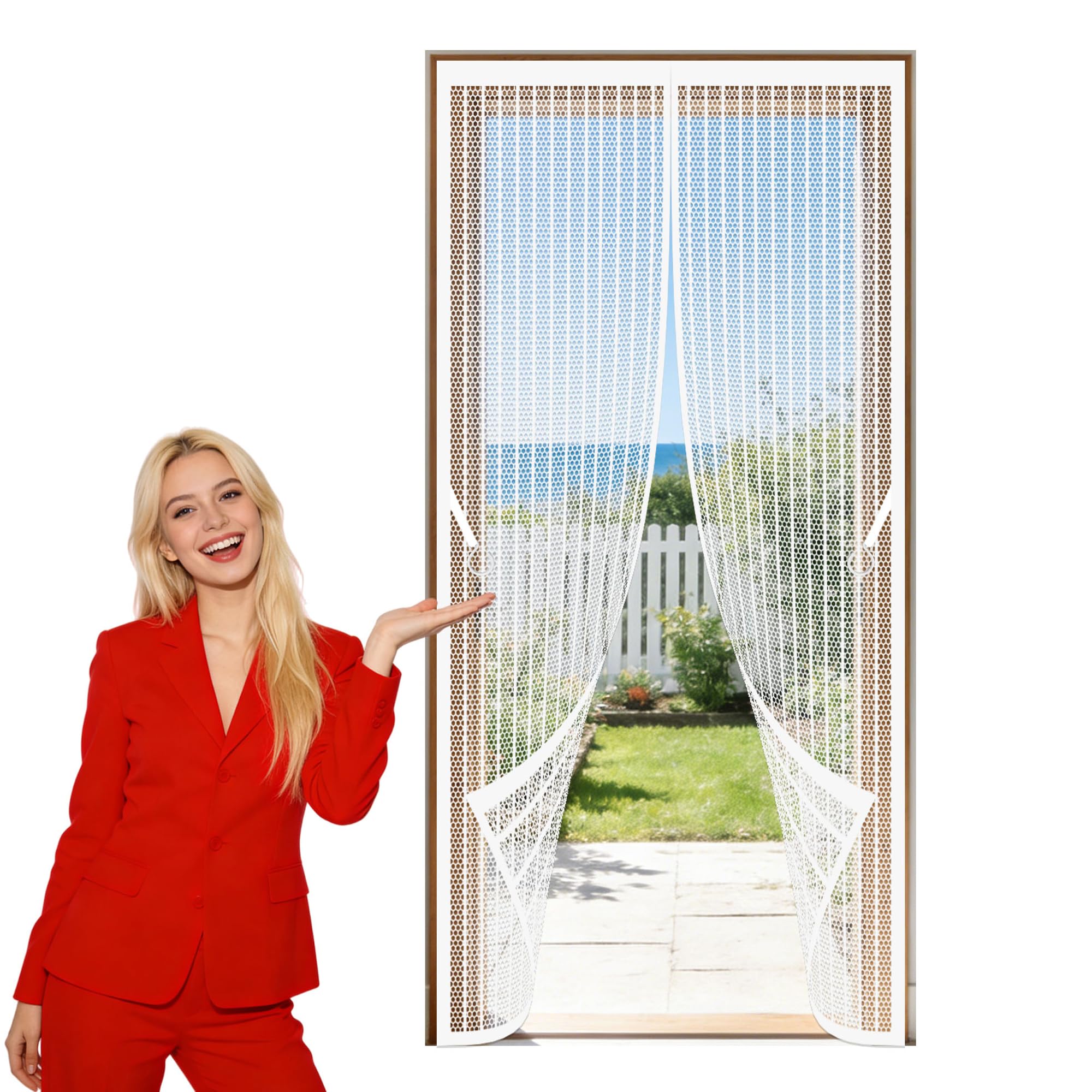 Fly Screen Door 83 x 199 cm Full Frame Magic Tape Screen Door Keeps Bugs Out Suitable for Balcony, Terrace, Cellar, Bedroom and Sliding Room, White