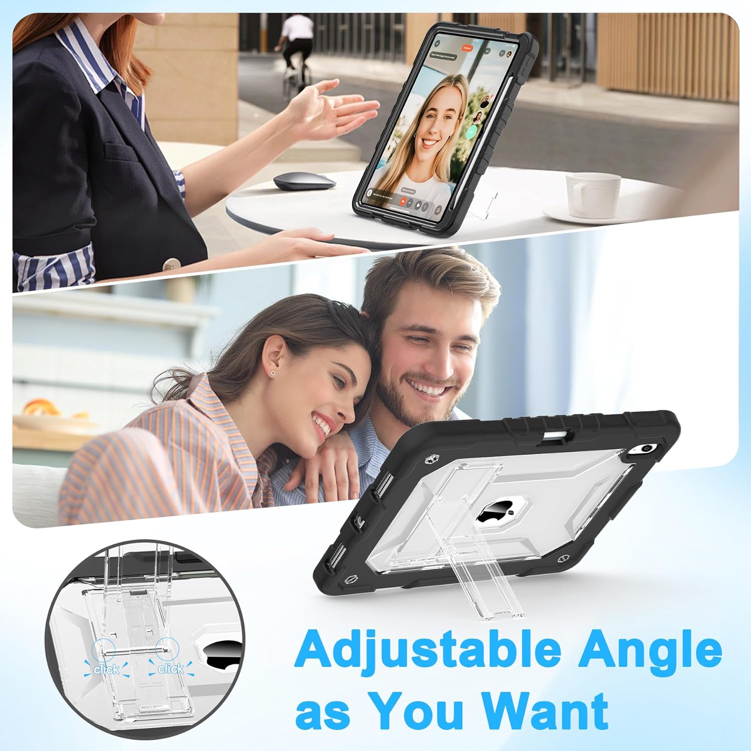 TIMISM Case for iPad (A16) 11th/10th Generation(2025/2022) with Shoulder Strap, Kickstand and Pencil Holder, Translucent Hard PC Back Cover, Heavy Duty Shockproof Rugged Protective Case, Black+Clear