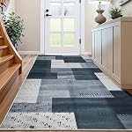 Area Rugs 3X5 for Living Room, Washable Ultra-Thin Checkered Rug for Bedrooms, Non-Slip Soft Flat Print Plaid Carpet for Classroom, Dining Room, Office, Kids Playroom, Gray & Blue