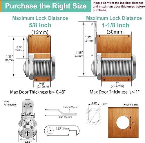 Miniatura 2 de Paquete de 8 cerraduras de gabinete, cerradura de leva de 1-18 pulgadas con llave maestra, cerradura de buzón segura para cajón, buzón, caja de