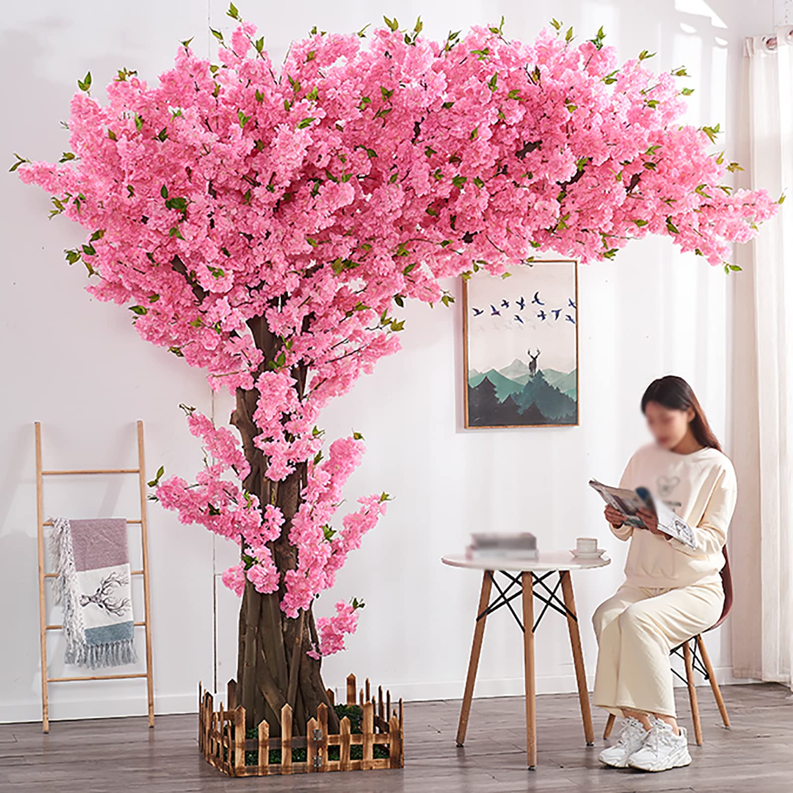 Wishing Tree Fake Peach Tree Artificial Simulation Cherry Tree Large Plant Cherry Blossom Tree Pink Fake Sakura Flower Home Office Party Decor 1x0.6m/3.2x1.9ft