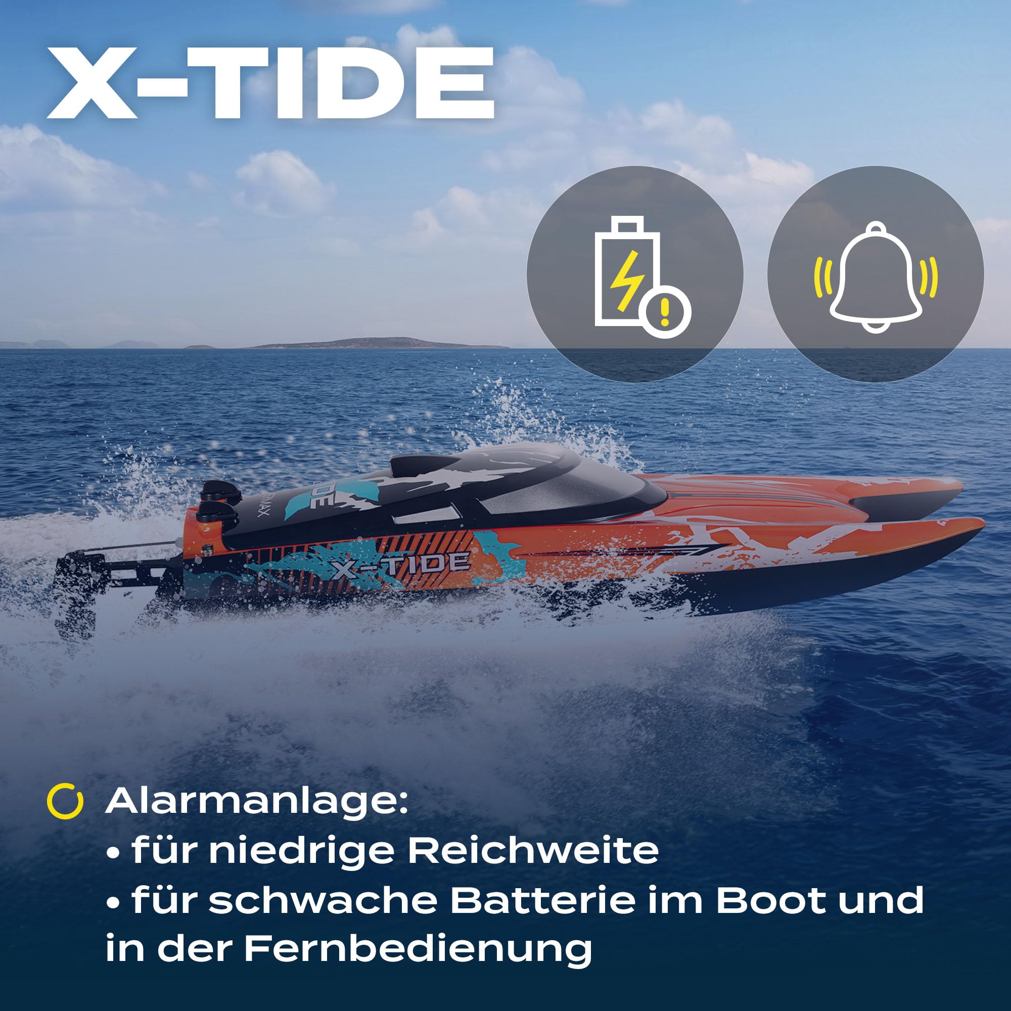 Overmax X-Tide Ferngesteuertes RC-Speedboat Rennboot mit LED 25 km/h 1200 | mAh Akkus 34 Minuten Spaß Geschwindigkeitsregulierung Reichweite bis zu 100 m, Schwimmbad- und Seespielzeug
