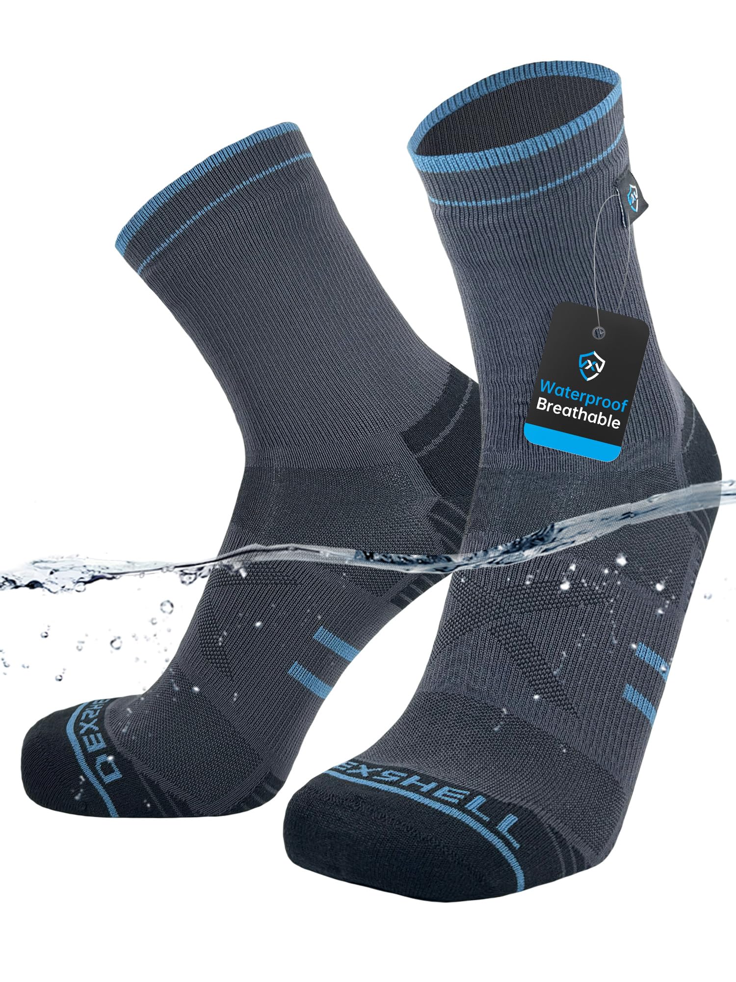 Dexshell Unisex Turbulence Grey Waterproof Running Socks For Men & Women – Compression Fit, Coolmax Lining & Breathable Membrane – Winter Trails, Muddy Paths, Wet Road Runs– X Large