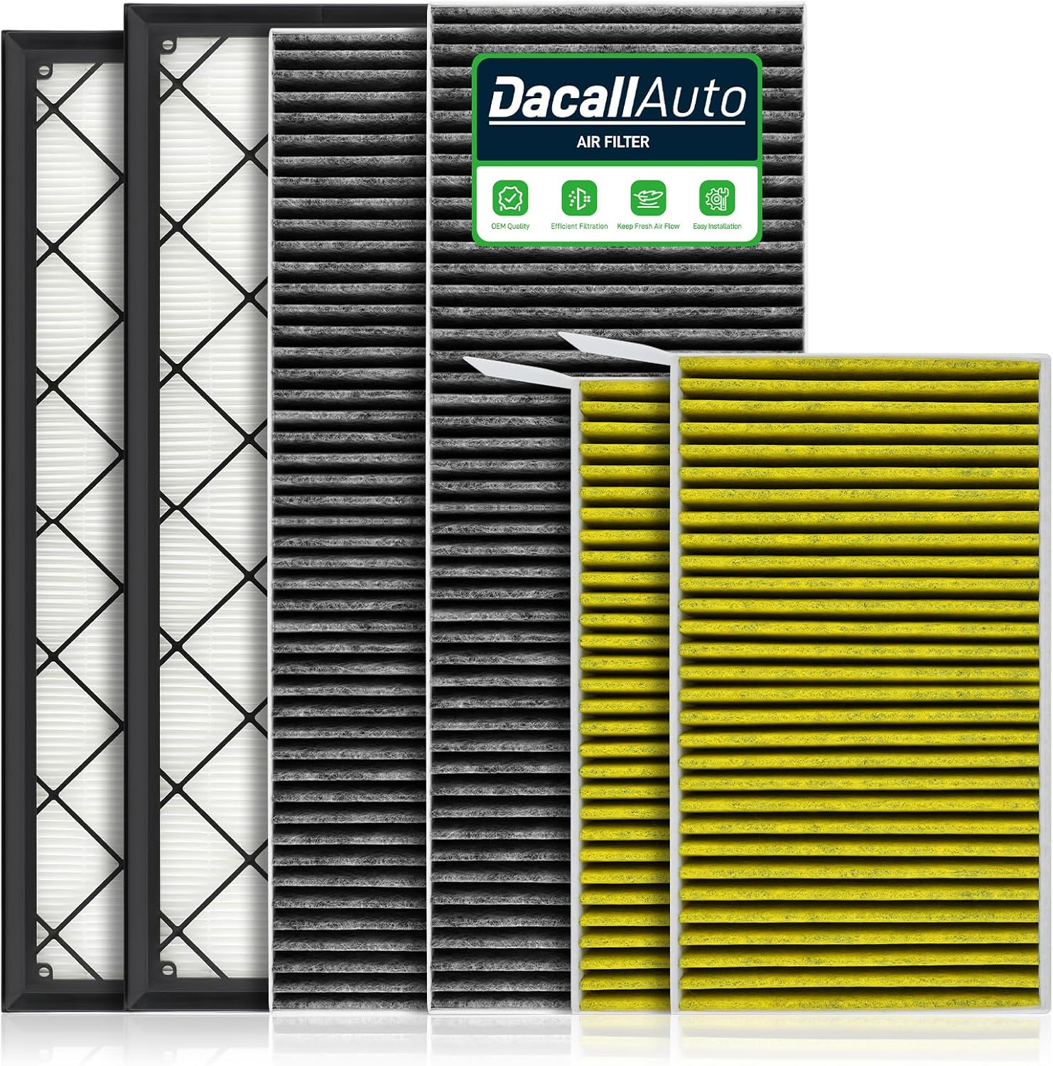 6pcs Activated Carbon Cabin Air Filter HEPA Air Intake Filter Set for Model Y 2020 2021 2022 2023 2024 2025; Replace 110768100A, 165837500A, 165837600A