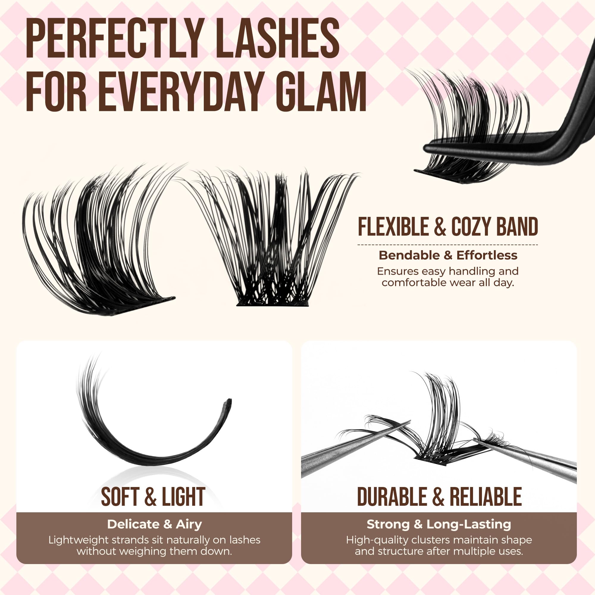 LASHVIEW Cluster Lashes 144Pcs D Curl Lash Clusters Natural Fluffy and Wispy Lashes Individual Cluster Super Thin Band Individual Eyelashes Soft and Comfortable for All Day (M02) - Image 3