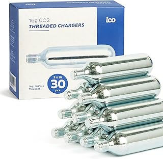 ICO, CO2, 16g CO2 Cartridges Threaded, CO2 Cartridges for Use with CO2 Inflator for Bike Tires, C02 Cartridges for MTB & Road Bikes, Food Grade CO2 Cartridges
