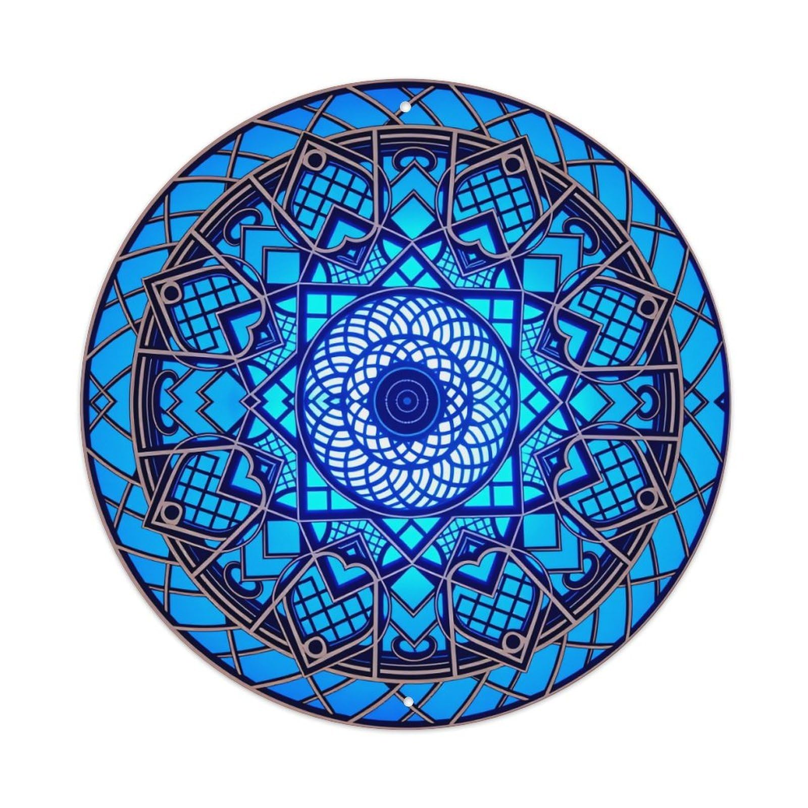 Geometric Mandala Pattern Design Art Round Tin Sign Vintage Style Metal Sign Home Bar Garden Wall Plaque Decor Metal Poster 8x8 Inch
