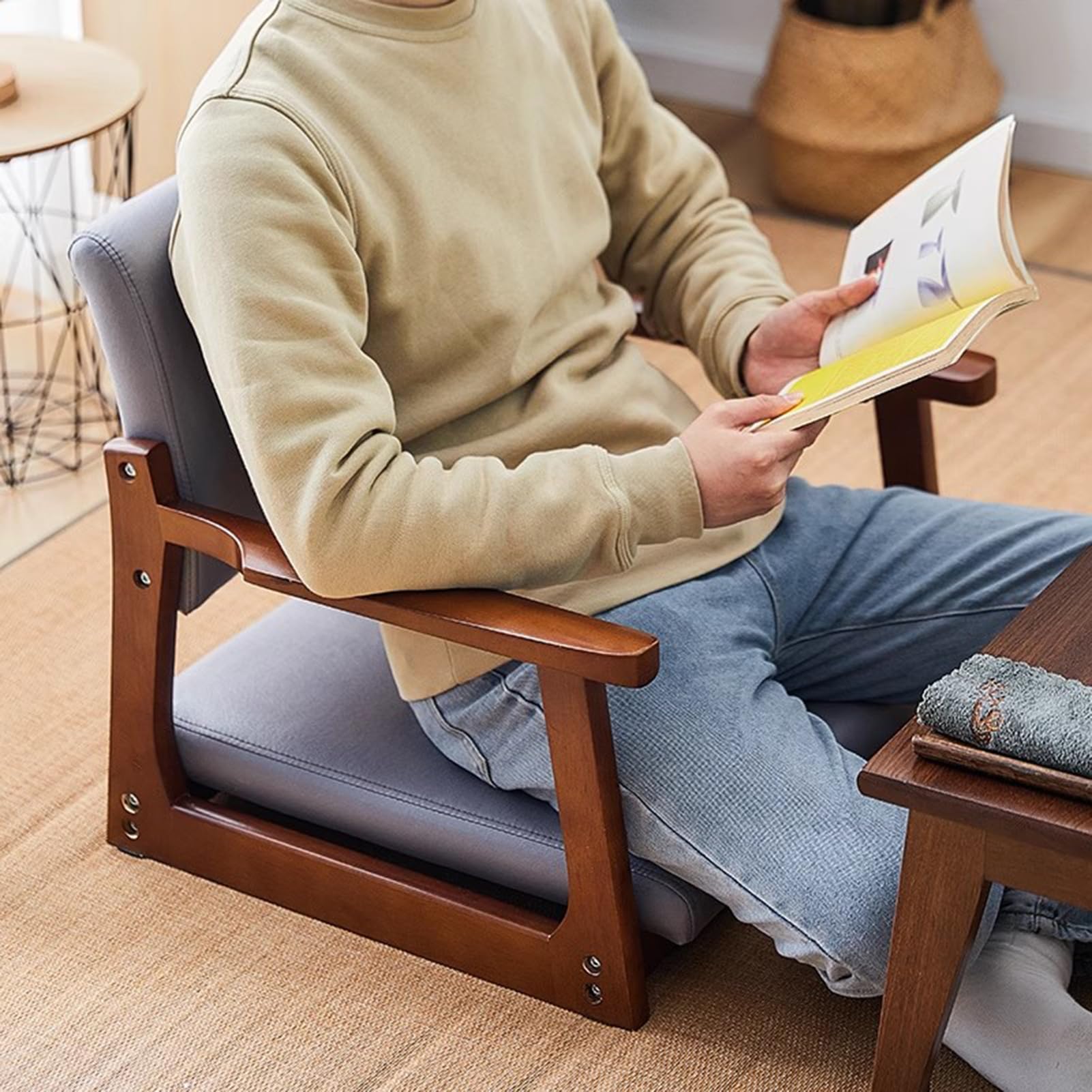 Silla de meditación con soporte de respaldo, silla japonesa para sala de estar o dormitorio, cómodo asiento tatami para relajación y meditación