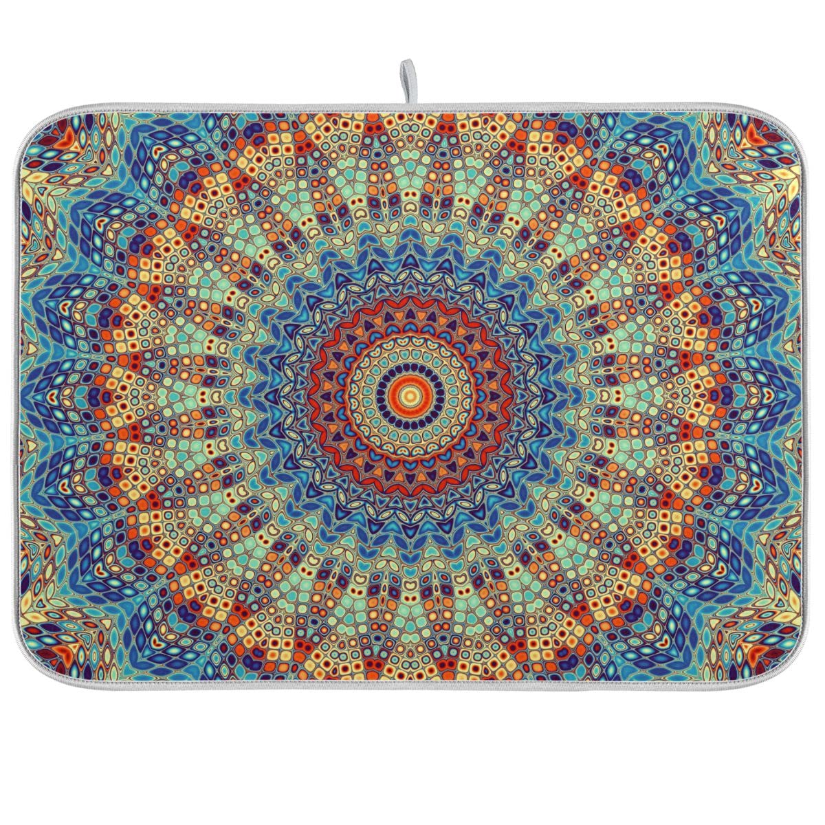 Bohemian Mandala Dish Drying Mat for Kitchen Counter Boho Ethnic Drying Mat 16 x 18 Inch with High Absorbent Reversible Microfiber Dish Drying Pad Dish Rack Pad Drainer Mat for Coffee Bar