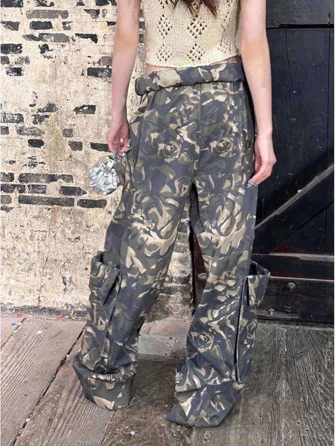Djeanxa Women's Cargo Pants Y2K Baggy Camouflage Pants