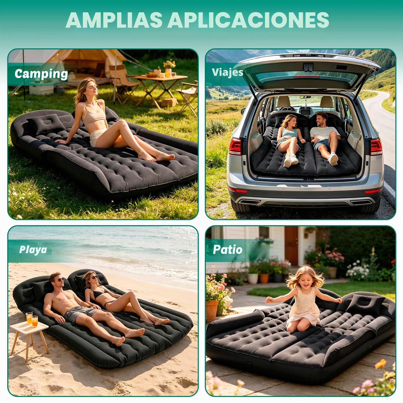 Colchón de coche, colchón de doble cara de flocado grueso, cama inflable para el maletero del coche, colchón de aire más grueso para el asiento trasero del coche, colchón de aire con dos cojines para