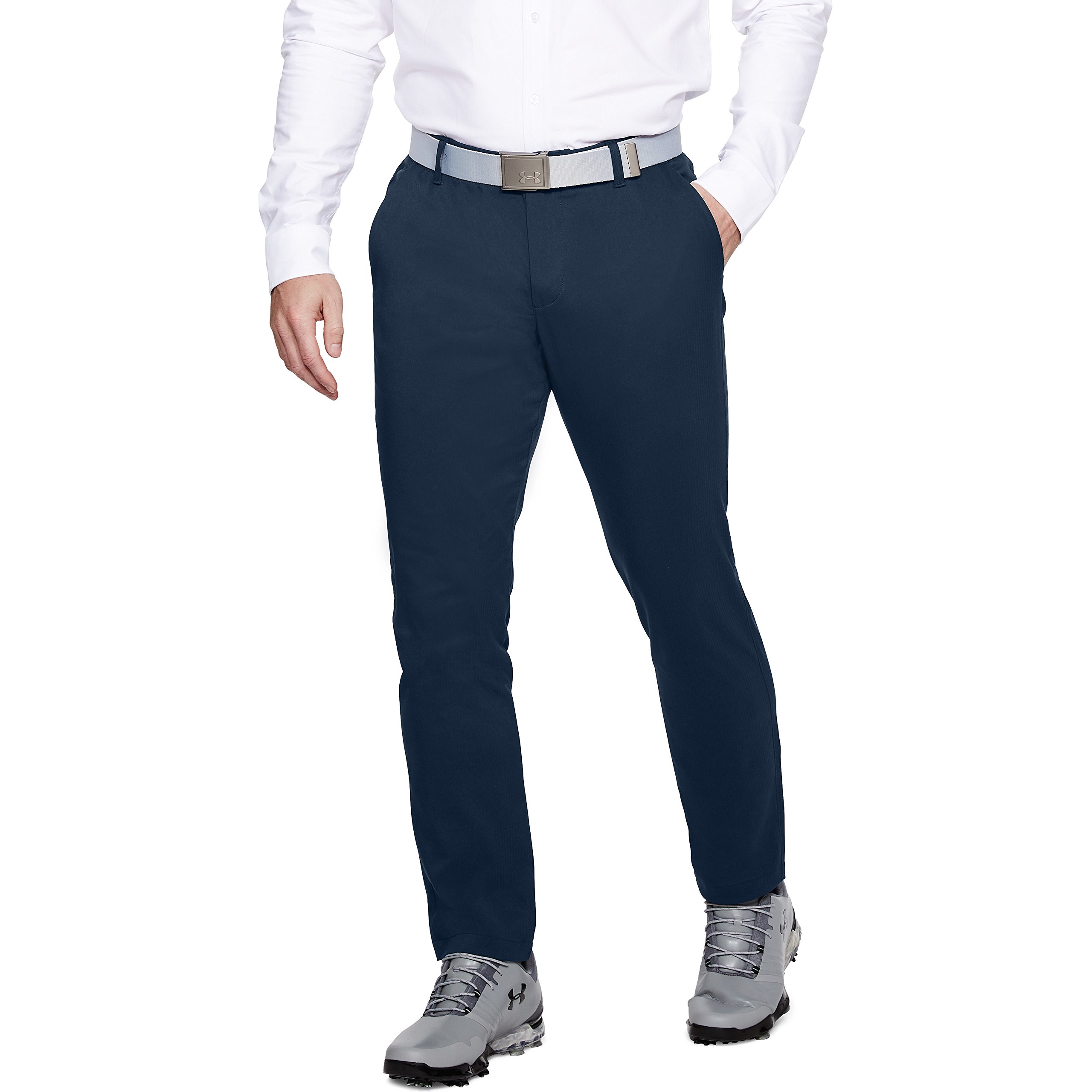 Under Armour UA Showdown Taper, Pantalon de golf élégant pour une liberté de mouvements optimale, pantalon de sport confortable à 4 poches Homme, Black / Steel Medium Heather / Black, 30/30