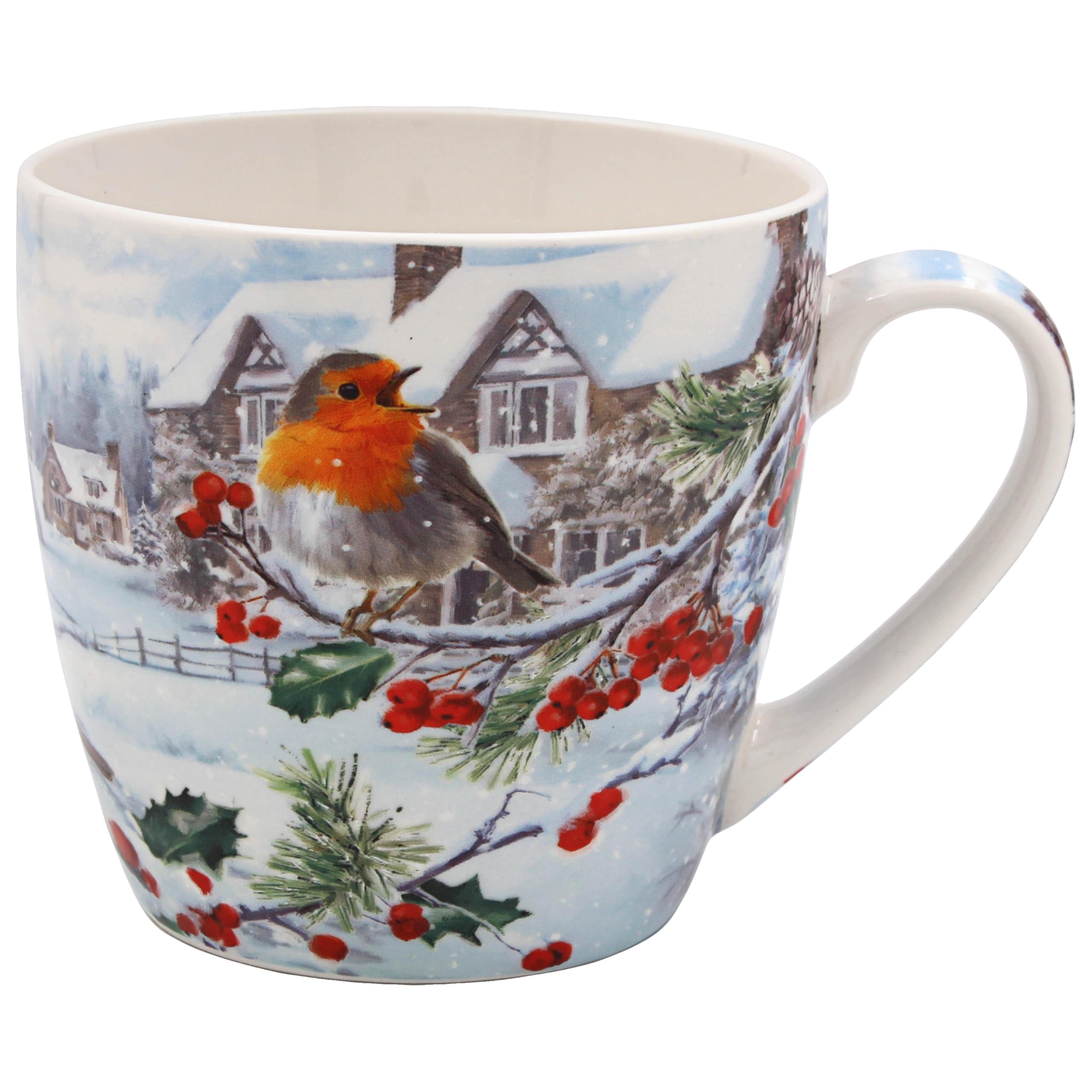 The Leonardo Collection Women's Colored Christmas Robins Breakfast Mug For Hot Drinks | Reusable Fine China Coffee Cups For Kitchen & Home | Printed Tea Mugs For Every Occasion | Durable Cup For All Type Of Beverages
