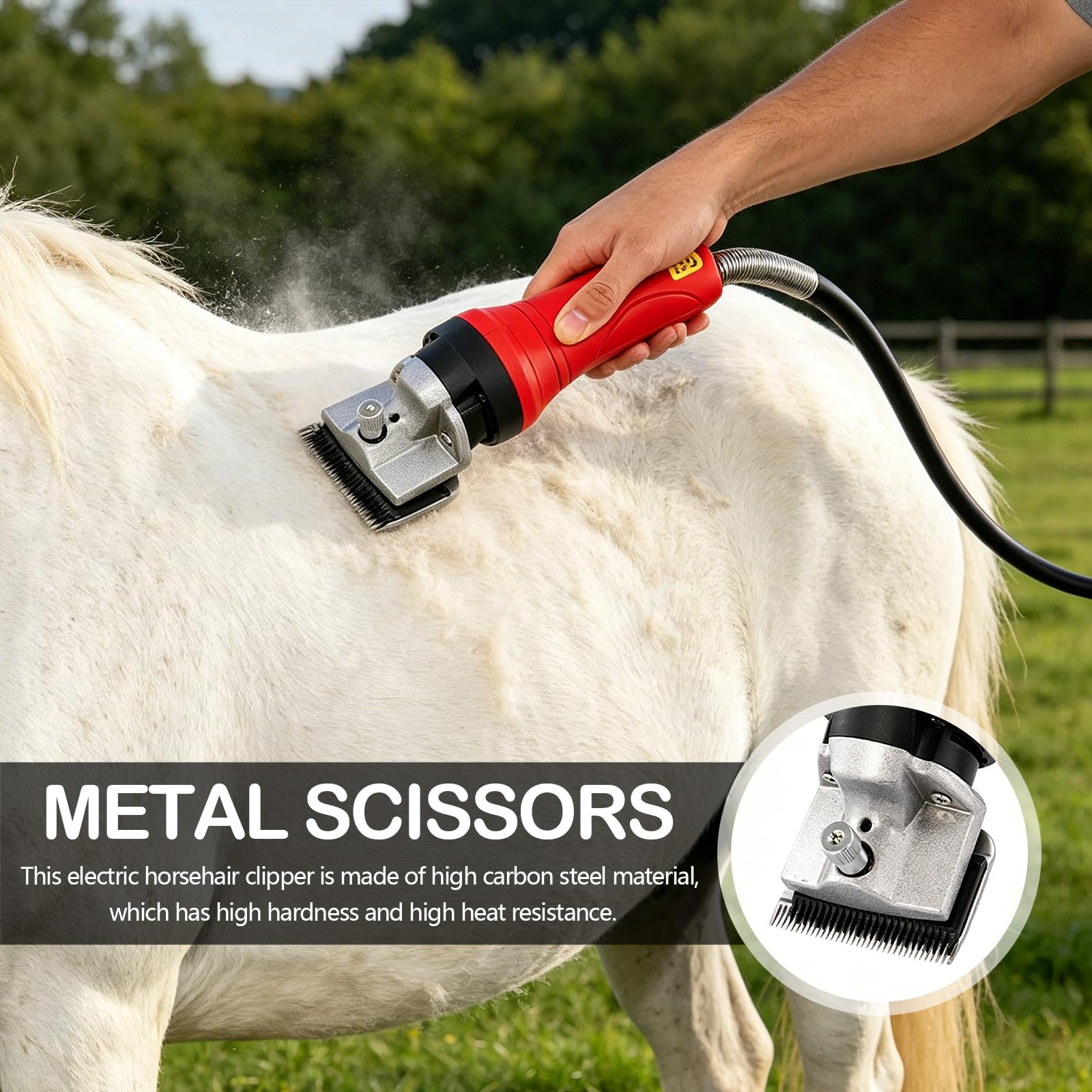 Esquiladora para Caballos Profesional, 690W 2800 RPM Cortapelos Eléctrica de Alta Potencia con Motor Colgante y Eje Flexible Juego de Cuchillas de 24 Dientes Maquinilla para Equinos Ponis Cabras