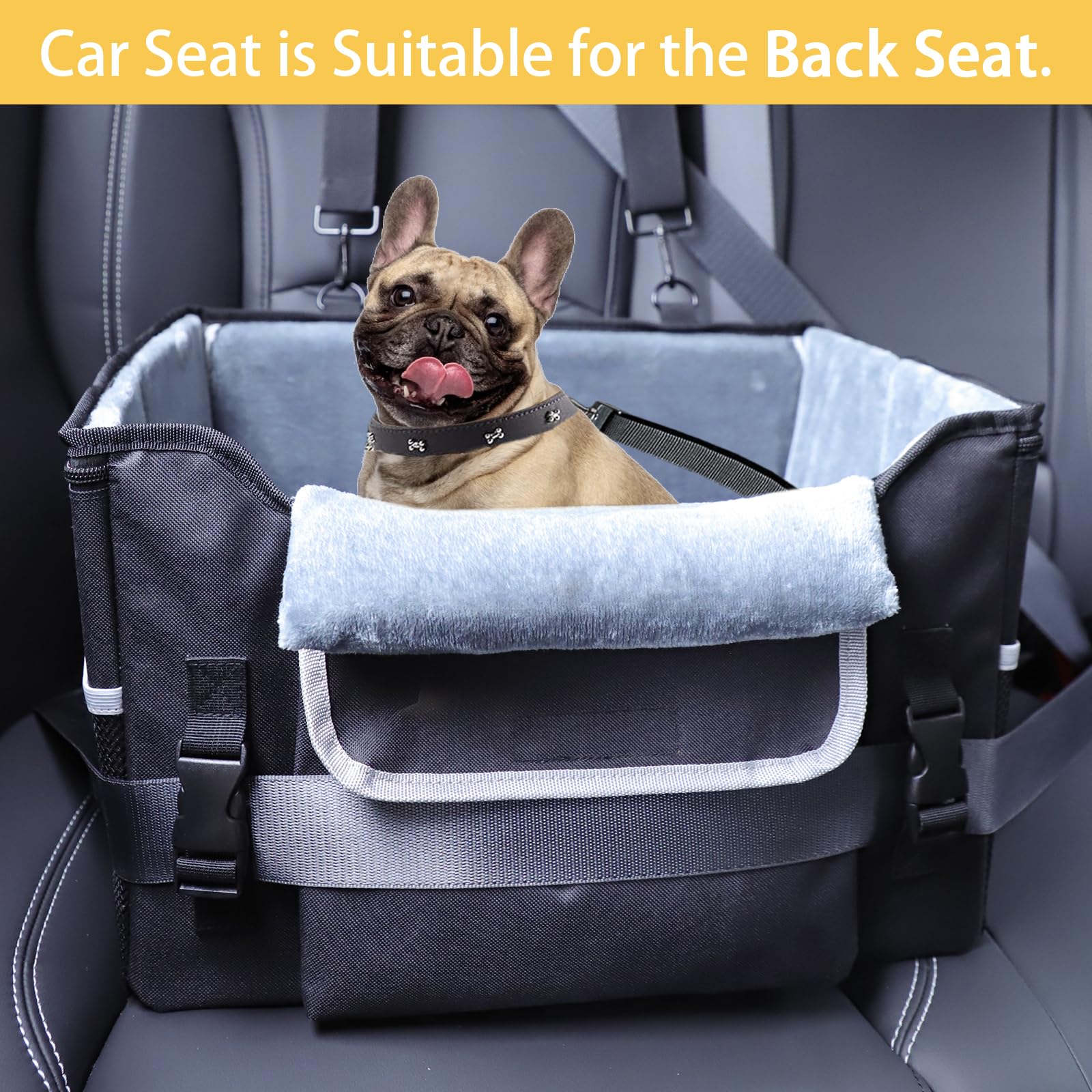 AMFIYQ Foldable Dog Car Seat for Small Dogs,Potable Puppy Booster Seat with Harness &Safety Belt, Travel Pet Bed can Removable & Washable Suitable for Dogs 25-30 lbs(Black) - image 7