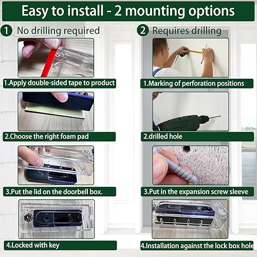 Miniatura 6 de Soporte de timbre de video antirrobo compatible con la mayoría de timbres de video, acrílico, kit de caja de bloqueo de timbre altamente