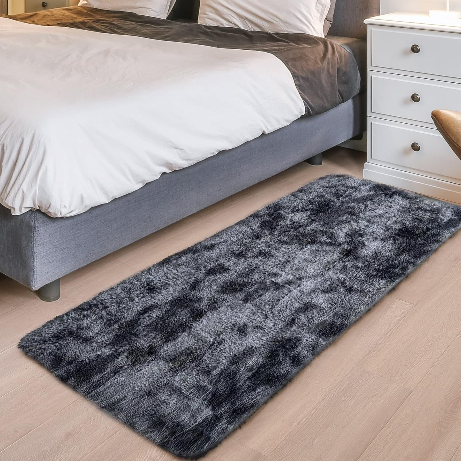 ASIinnsy Alfombra Salón Pelo Largo Shaggy Alfombras de Habitacion Modernas Grandes Gris Alfombra Antideslizante Suave para Dormitorio Comedor Alfombra de Felpa (80 x 200 cm, Gris Negro)