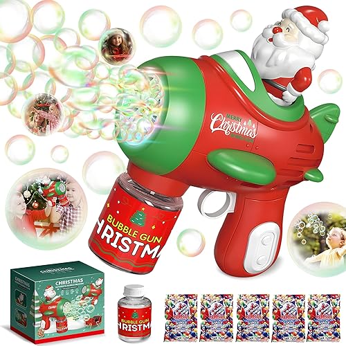 Miniatura 1 de ROHSCE Ametralladora de burbujas de Navidad para niños, juguete de burbujas de Navidad al aire libre, pistola automática para hacer burbujas con
