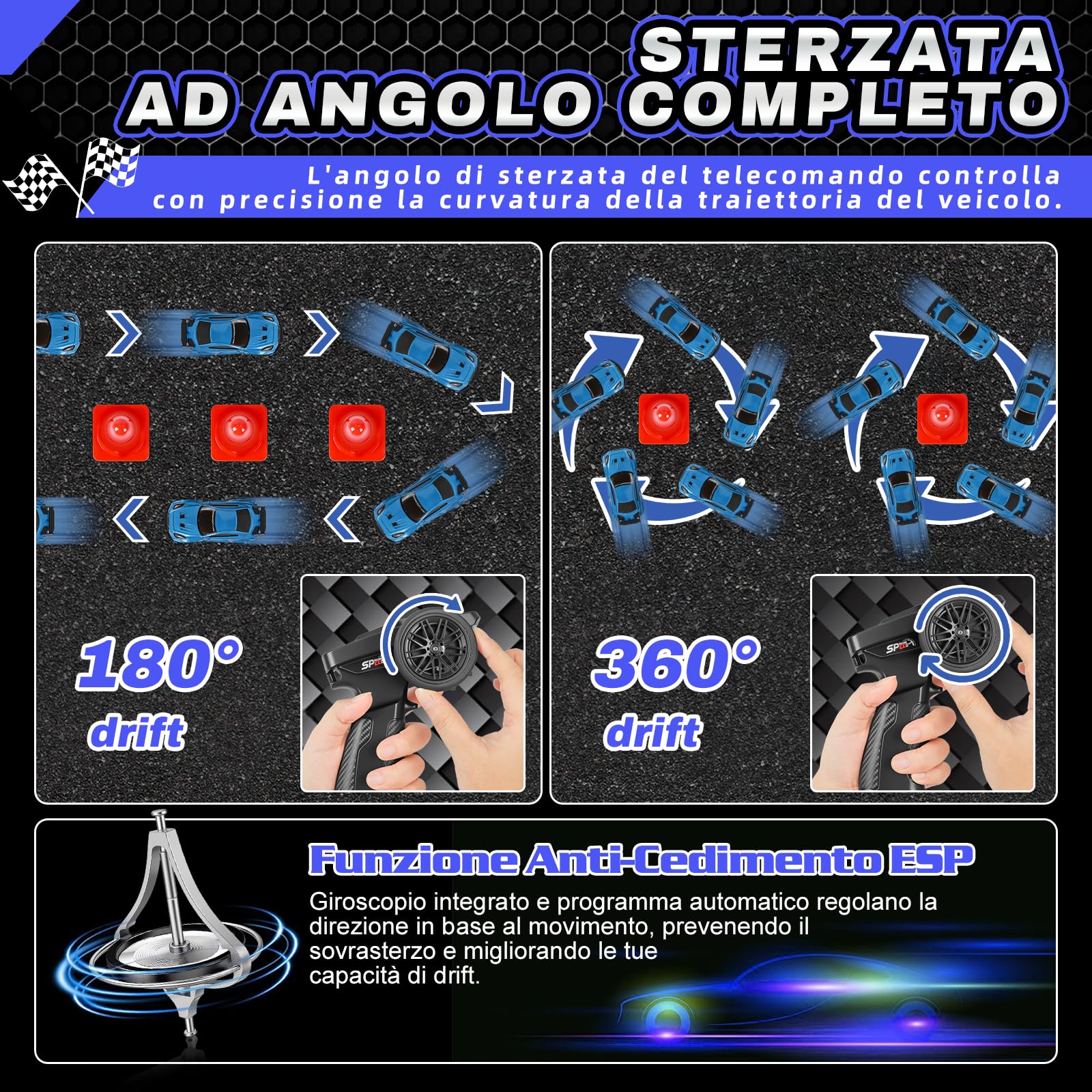 YOOHBERRYS RC Auto Drift Pro, 1:43 Macchina Telecomandata Drift, Mini Drift Car, Micro Macchina Telecomandata con Giroscopi, Luce LED, 15km/h, Auto Giocattolo per Bambini di 15 Anni (Blu)