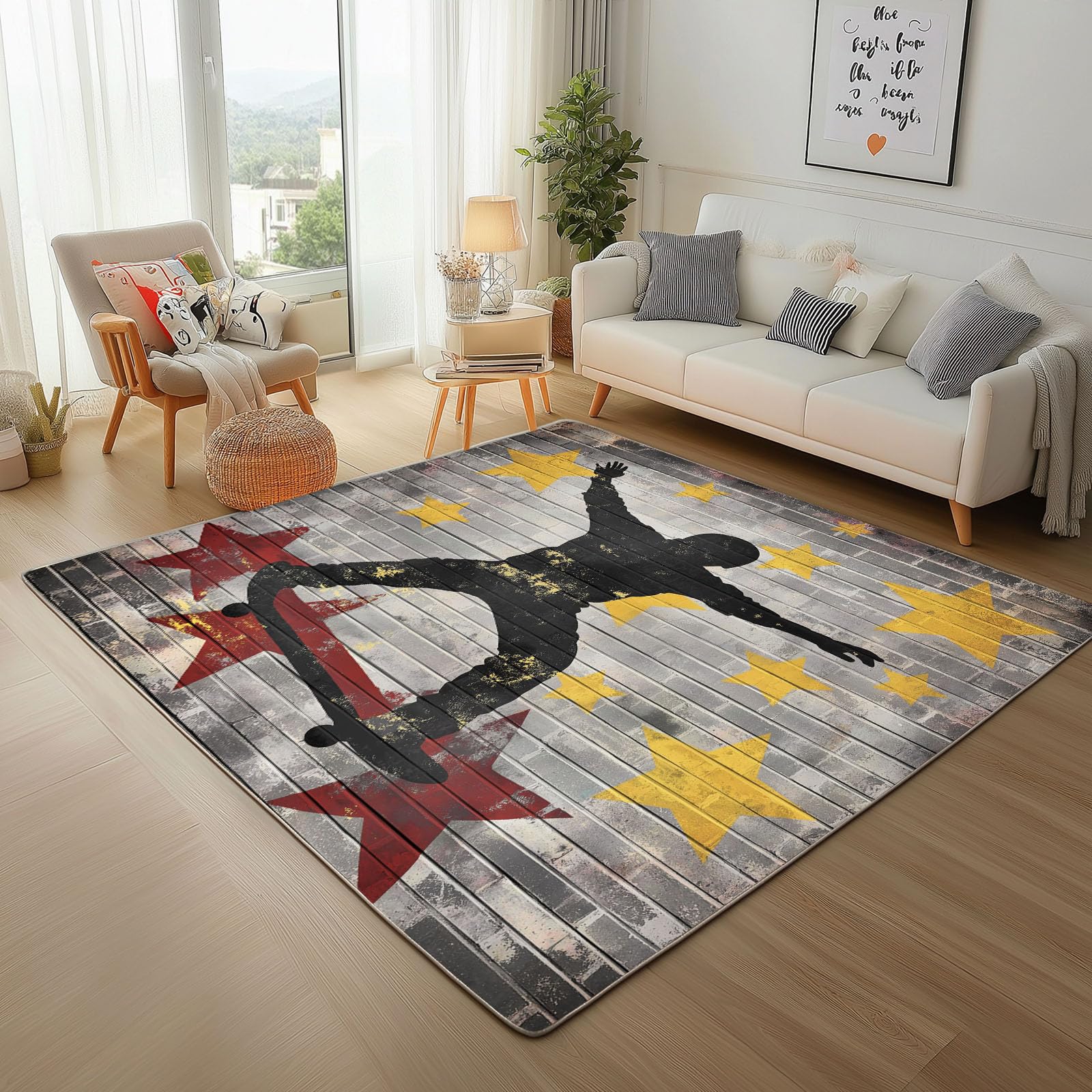 Tapis de salon skateboard gris 160x230cm moderne à poil ras
