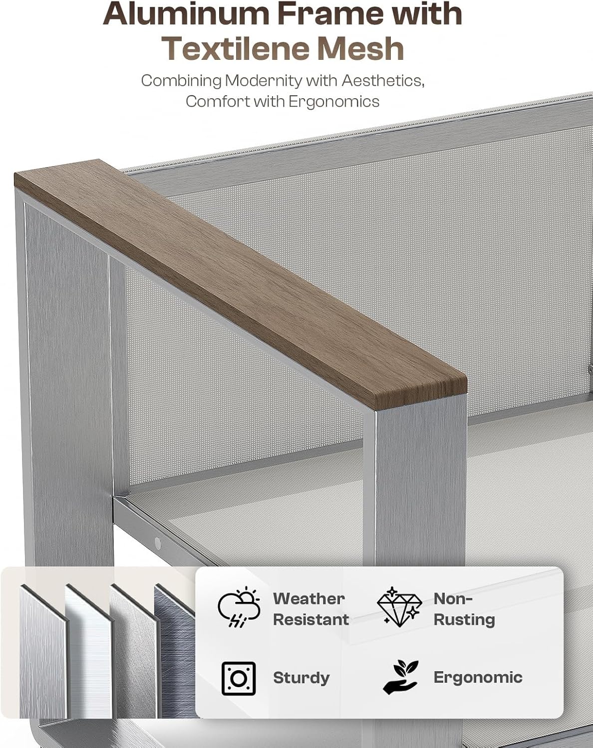 Aluminum Patio Furniture Set 5 Seats Outdoor Patio Conversation Sets with Ergonomic Seat and Wide Washable Thick Cushions for Backyard Porch Balcony Poolside