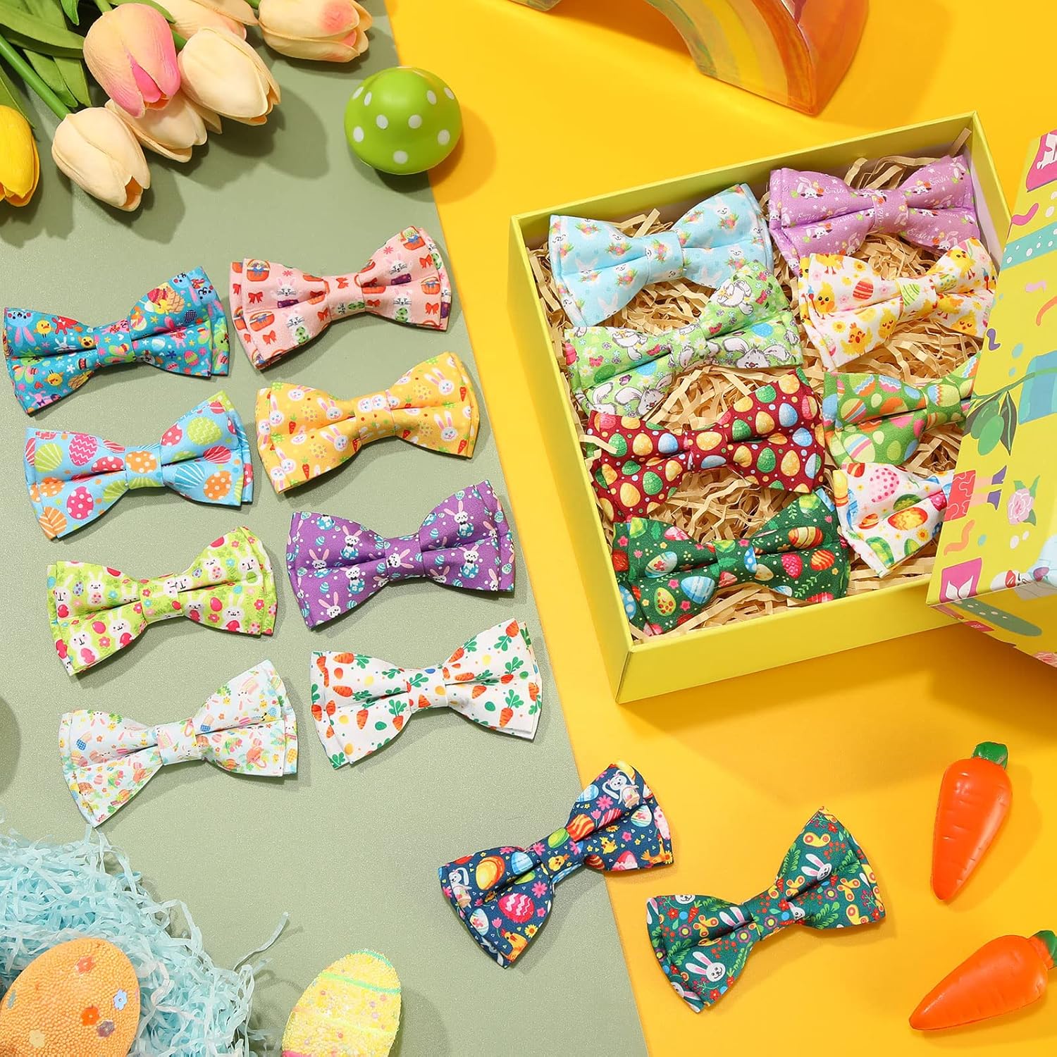 30 Pieces Easter Collar Dog Bow Ties Rabbit Bows for Dogs Ties Attachment with Elastic Bands Collar Detachable Charms for Grooming Accessories Easter Costume