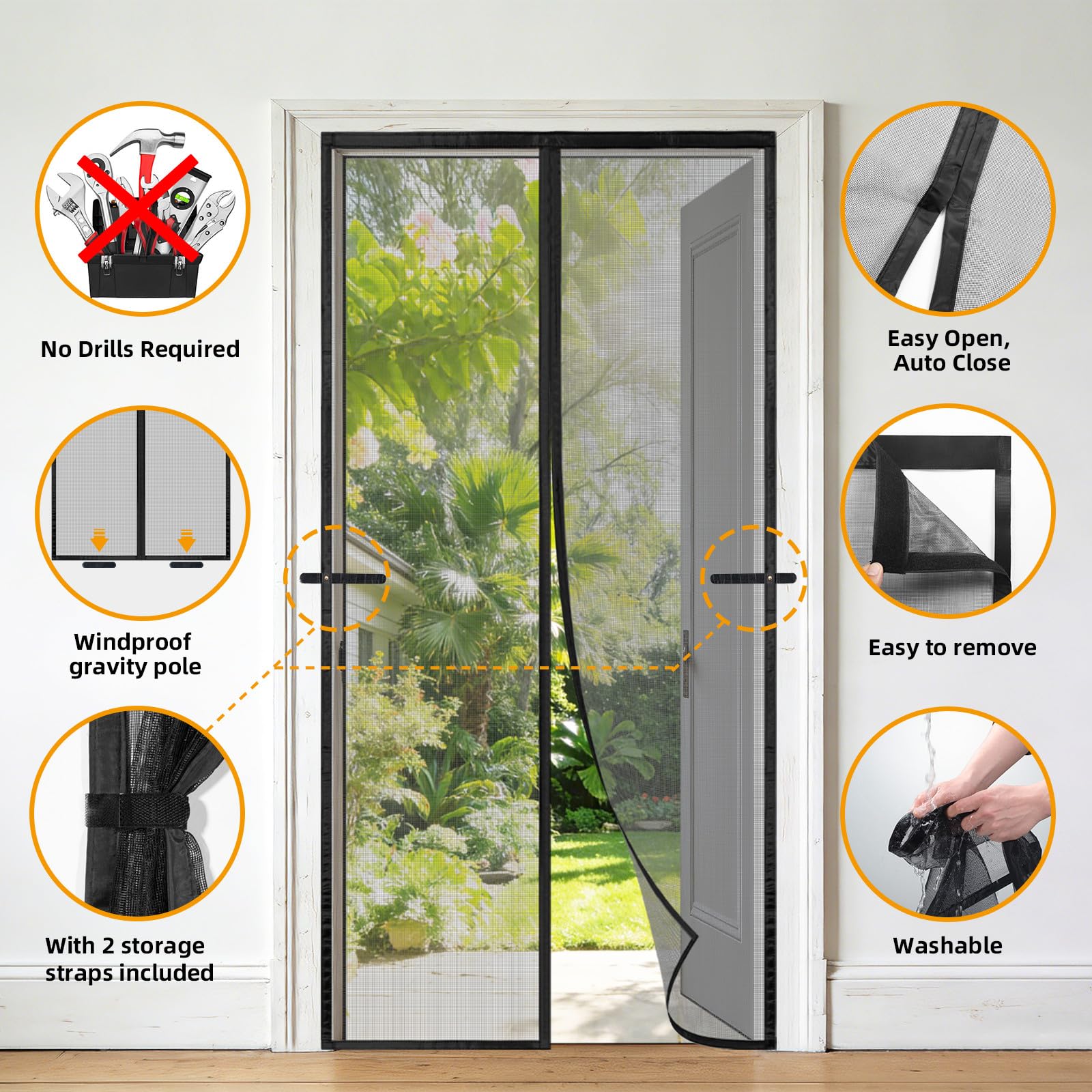 Moustiquaire Magnétique Porte 140x225 cm, Rideau Anti Moustique Fermeture Automatique Aimants Puissants Sans Perçage pour Couloirs Patio Extérieur Coulissant, Noir