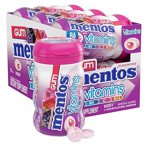 Mentos Goma de mascar sin azúcar con vitaminas y edulcorante de xilitol, bayas, botella de 45 unidades, 6 botellas disponible en Yaxa Costa Rica