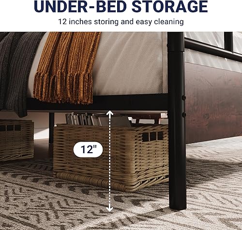 Miniatura 4 de Allewie Base de cama de plataforma de tamaño matrimonial con cabecera y estribo de madera, soporte de 13 listones de metal resistente,