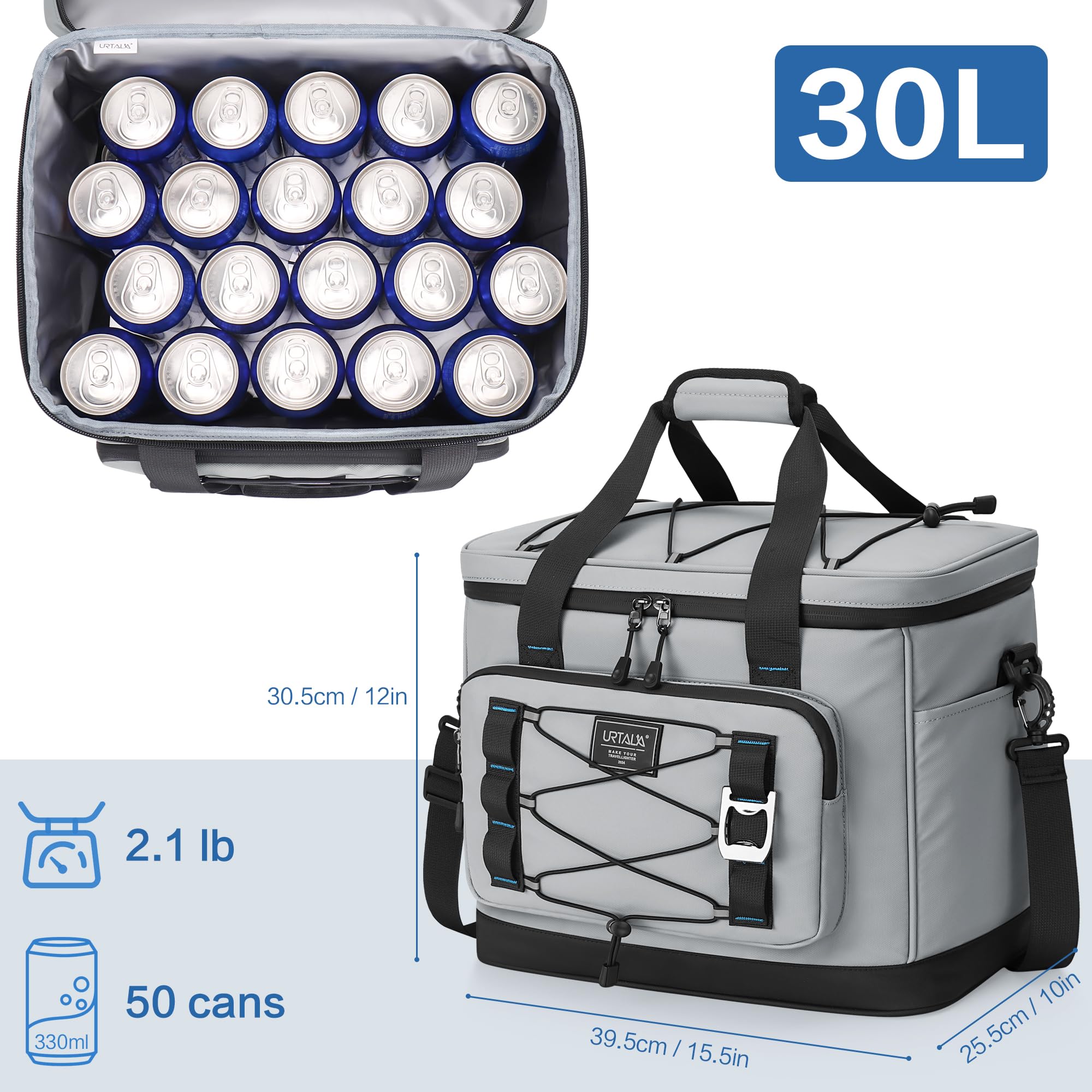 Urtala Sac Isotherme, Glacière Isotherme et Imperméable pour Le Camping, Les Voyages, Les Courses et la Pêche, 30 L