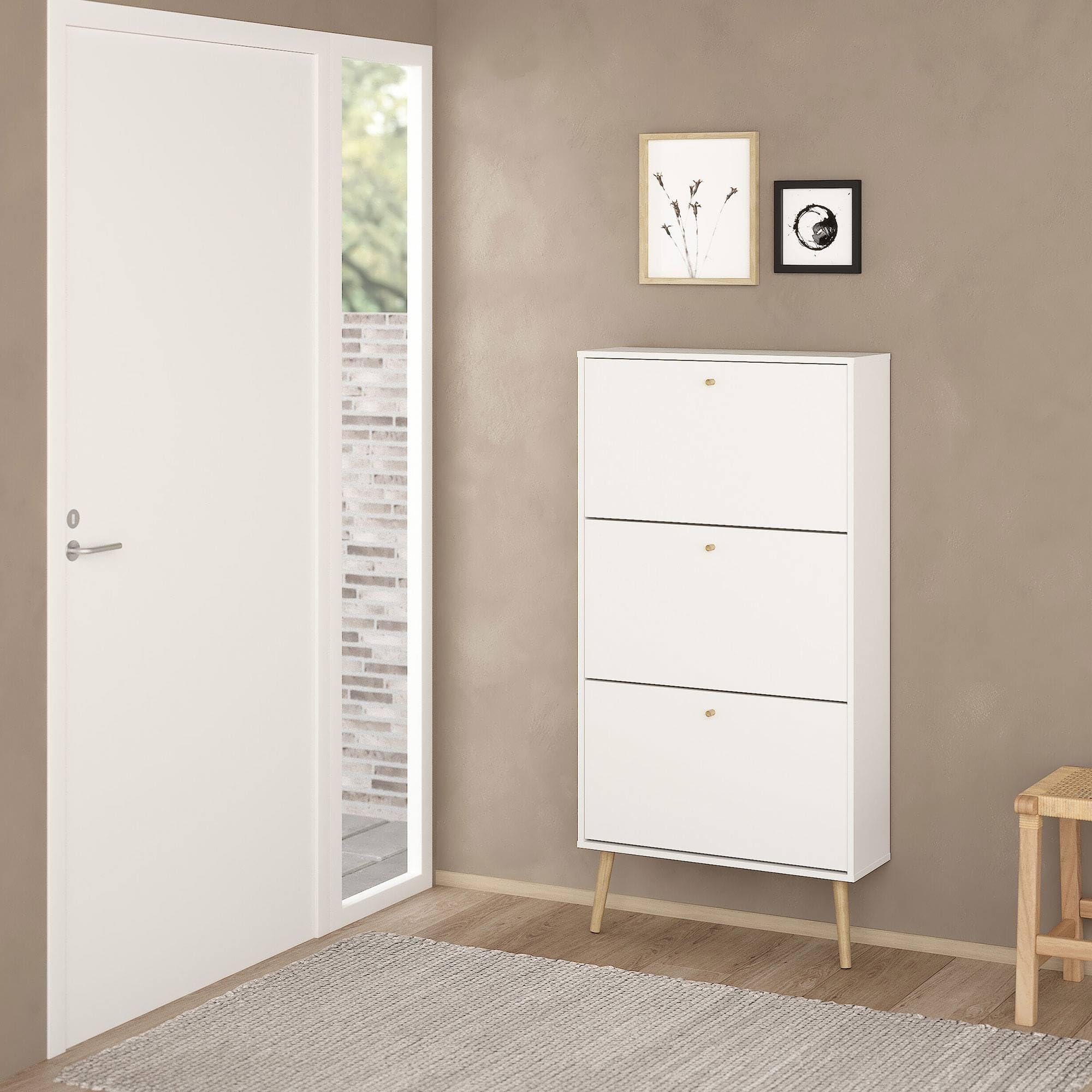 WELL HOME MOBILIARIO & DECORACIÓN Zapatero Abatible Guadiana, Mueble Zapatero con 3 Puertas Abatibles, Blanco, 71 x 25 x 140 cm