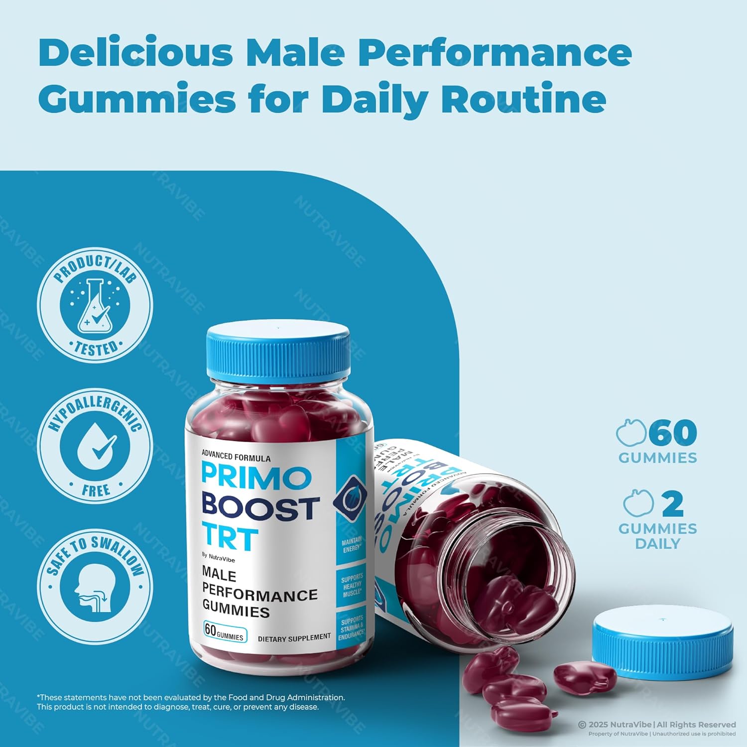 Primo Boost TRT Gummies, Premium Stamina, Power & Performance Support | Great-Tasting Daily Gummy for Energy | Easy-to-Chew, Fast-Acting Formula, Non-Habit Forming Supplement (60 Gummies)