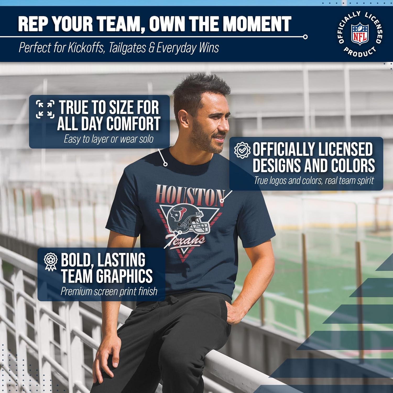 Team Fan Apparel NFL Adult Retro Triangle Unisex T-Shirt, Tag-Less Comfortable Football Apparel, Officially Licensed