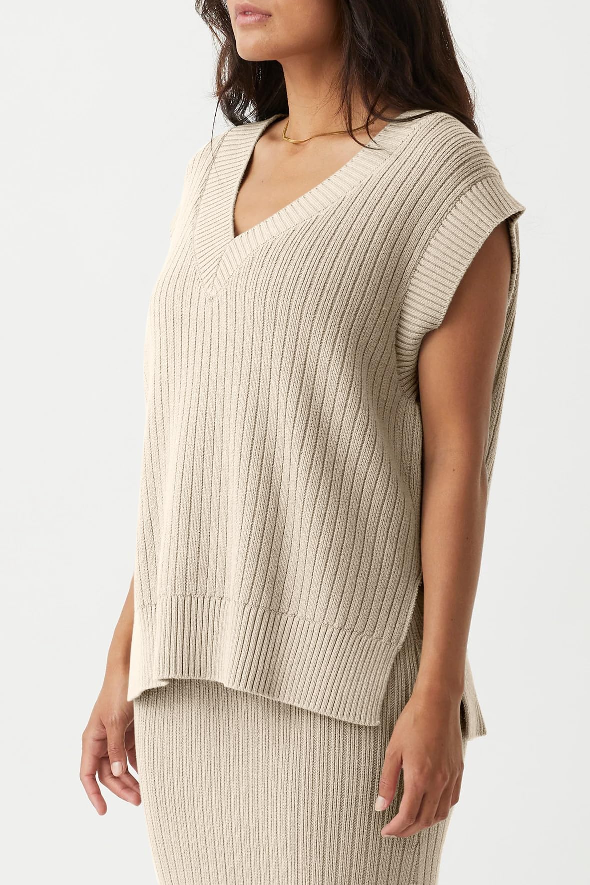Saodimallsu Damski sweter z dekoltem w serek, oversize, bez rękawów, lekki i elegancki letni sweter