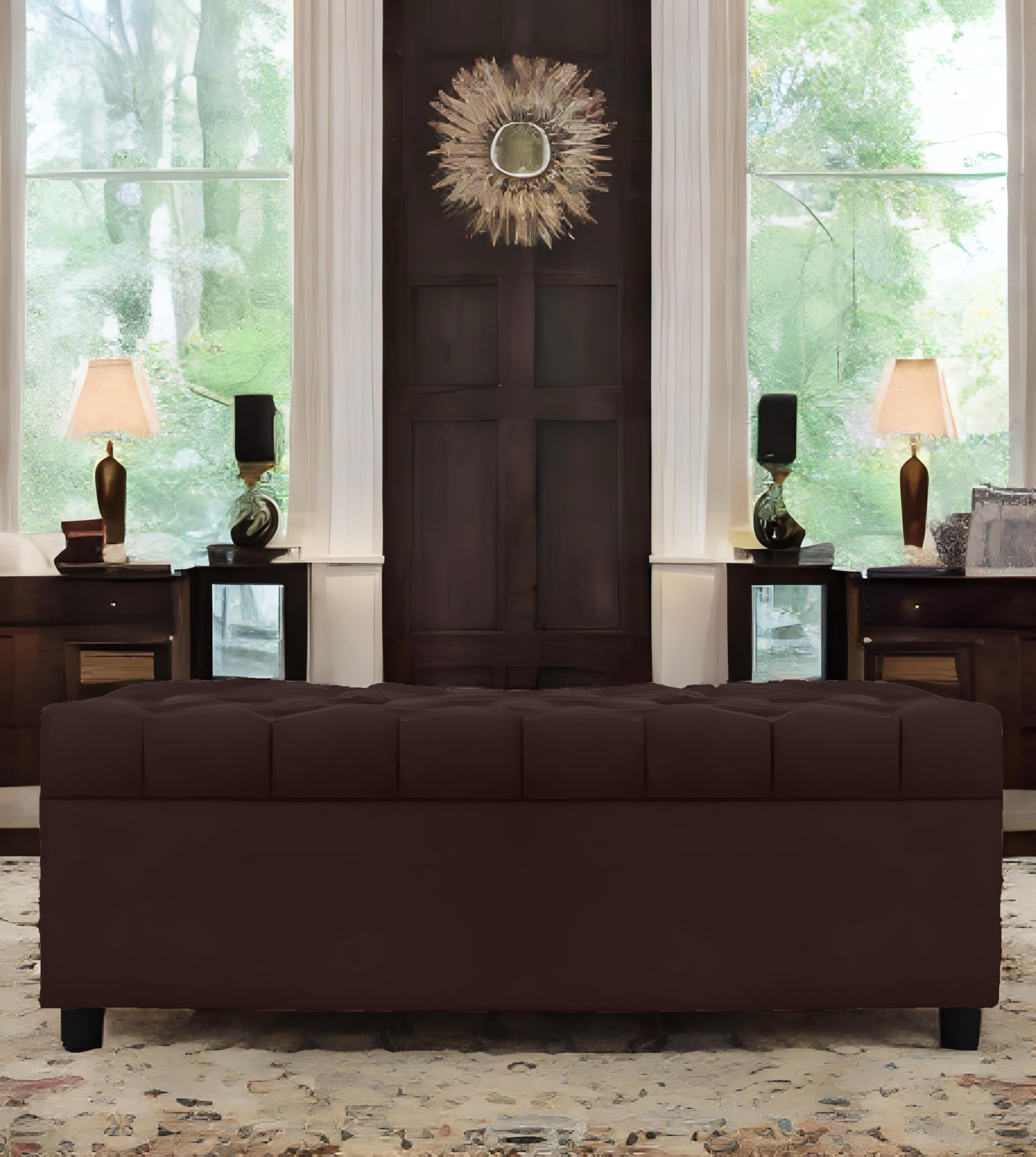 AMATA Eagle Solid Wood 2 Seater Ottoman/poffe Brown Suede Velvet Fabric Perfect for Home Living Office Room and Guests (Brown 3, 2 Seater)(3 Year Warranty)