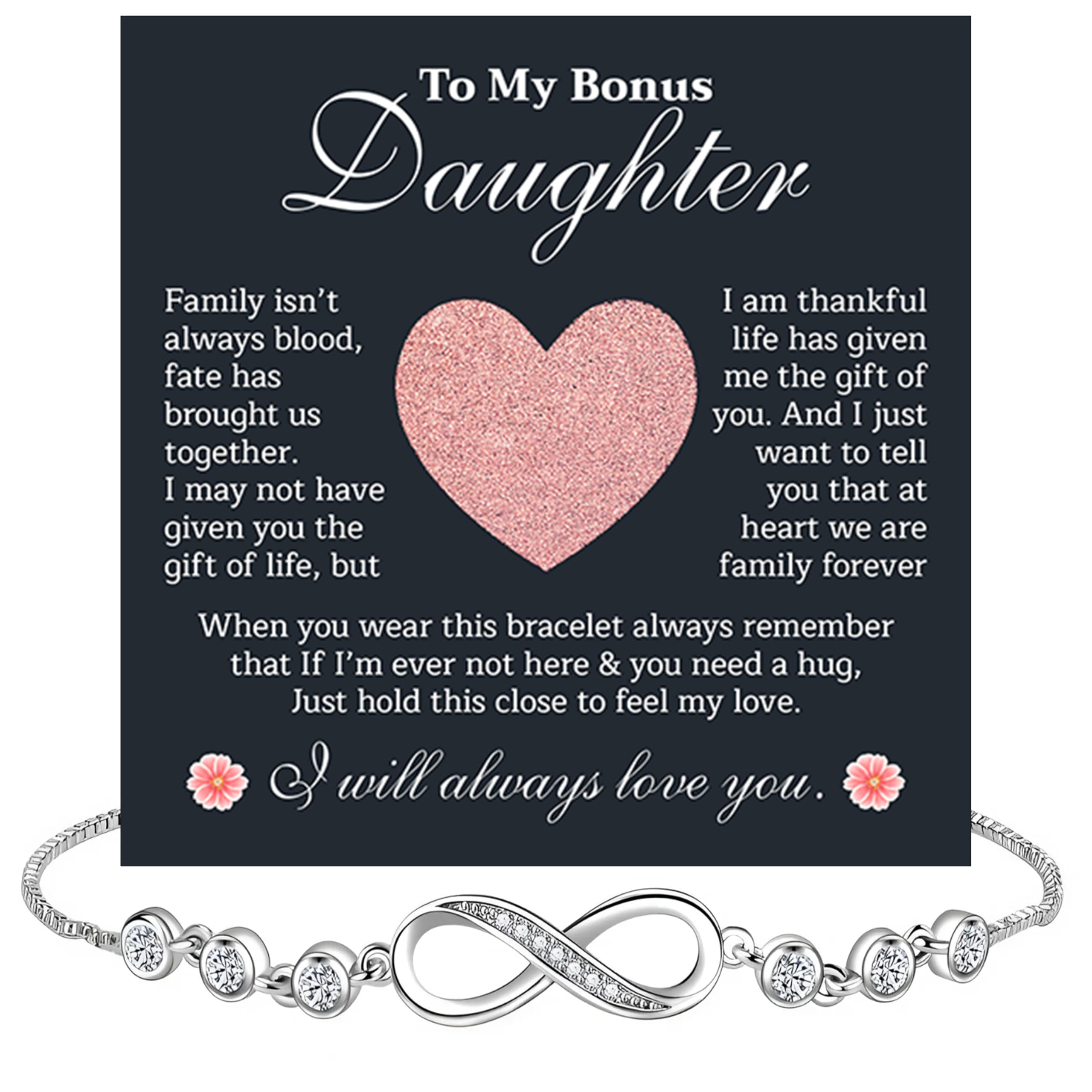 GLAVICY To My Bonus Daughter Bracelet, Bonus Daughter Gift From Step Mom Dad, To My Stepdaughter Bracelet, Goddaughter Jewelry with Message Card and