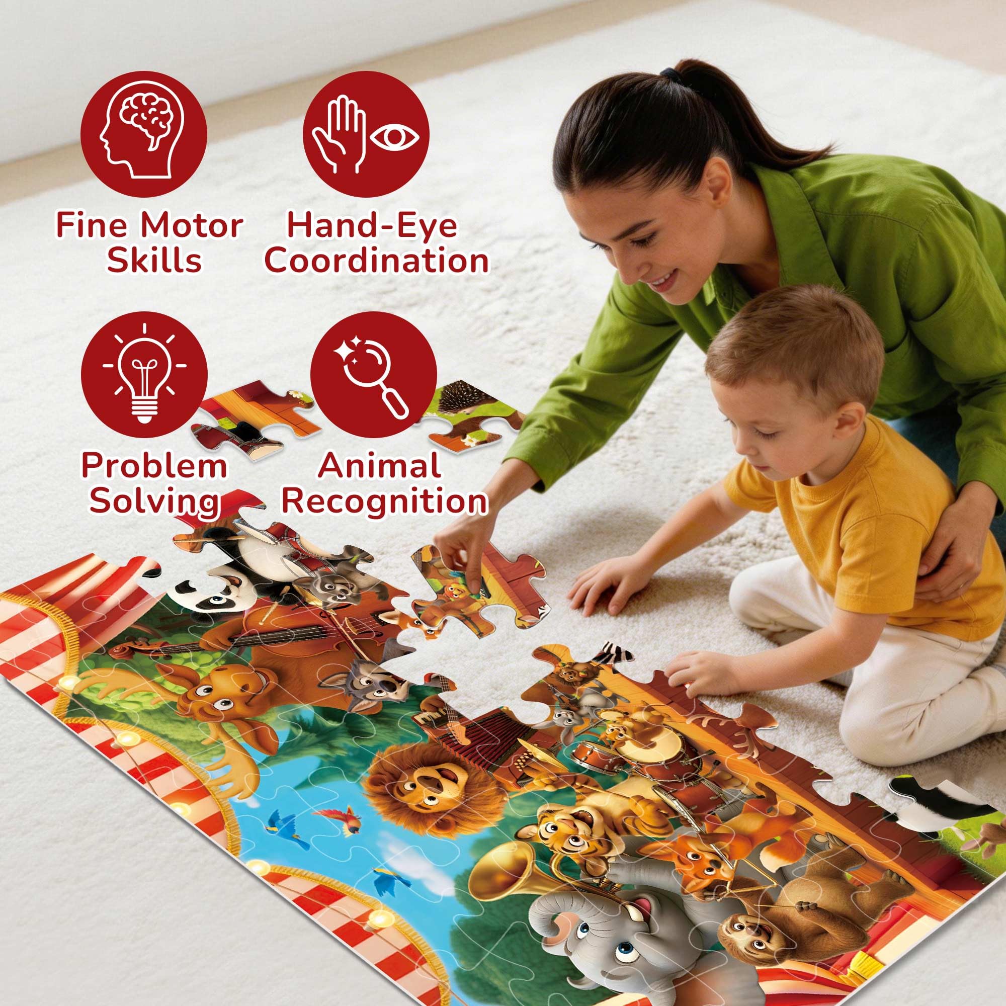 BenBen Bodenpuzzle für Kinder, 48 Teile, 2 x 3 Fuß, Waldtierpuzzle für Kinder von 4 bis 6 Jahren, großes Puzzle für Kleinkinder, Geschenk für Jungen und Mädchen