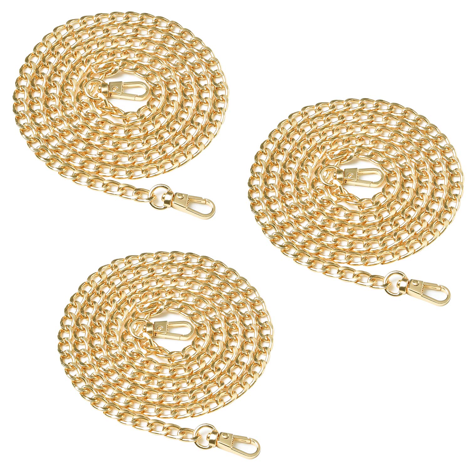 Trois sangles de rechange plates en métal doré de 120 cm pour sac à main