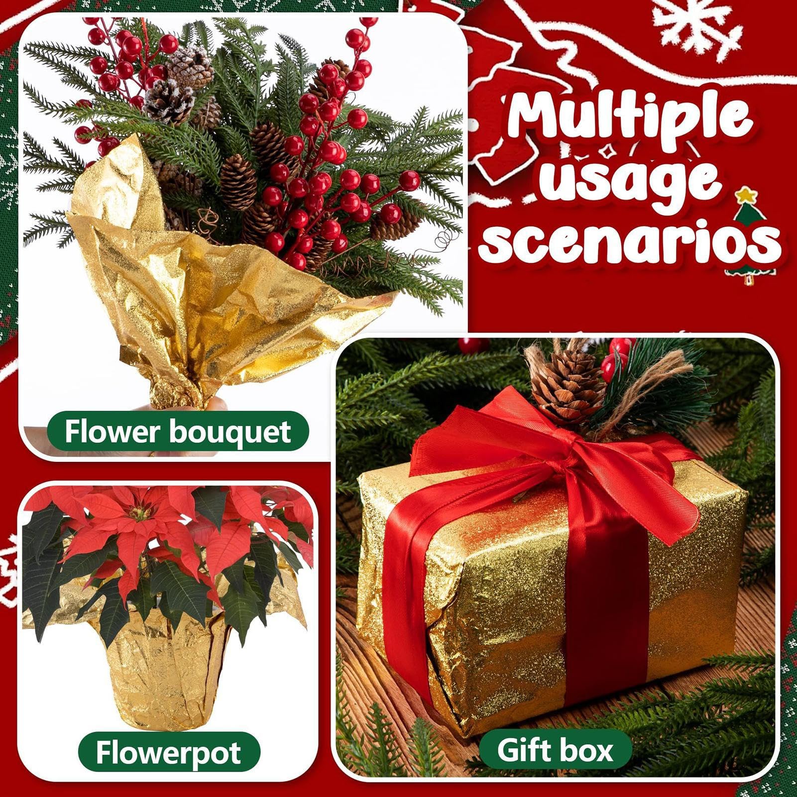 ZHUMCCY Incarto In Foglio Per Piante In Vaso,Rotolo Da 9 Metri Per Incarto Floreale | Coprivasi Dorati Per Vasi Da Fiori | Per Natale, Compleanno, Matrimonio, Nuziale, Laurea E Festa Della Mamma