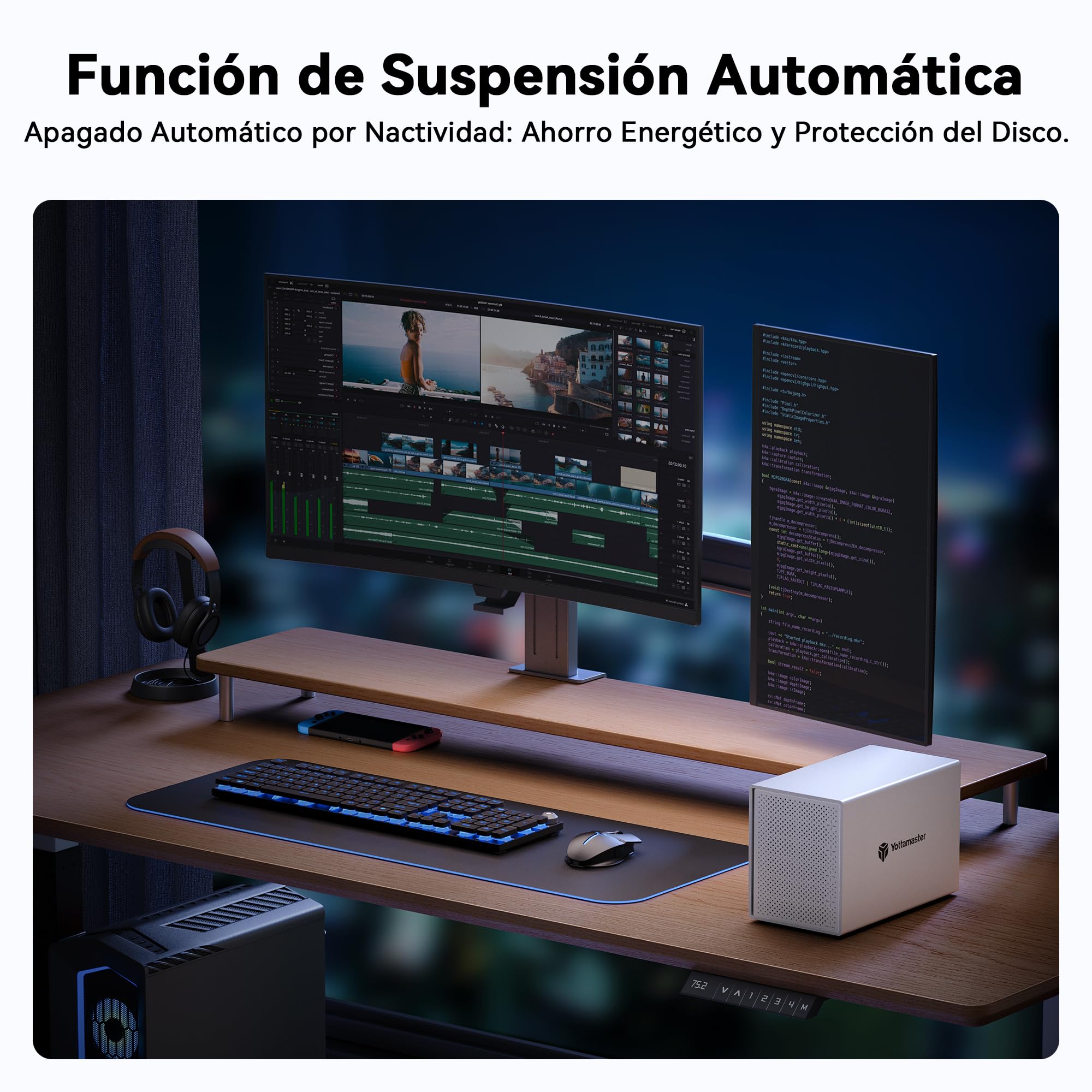 Yottamaster 5 Bahías Carcasa Discos Duros, Aluminio Esterno Hard Disk 3.5″/2.5″ SATA HDD, Ventilador silencioso 80 mm - USB3.0 a SATA3.0 6Gbps Soporta 4x22TB