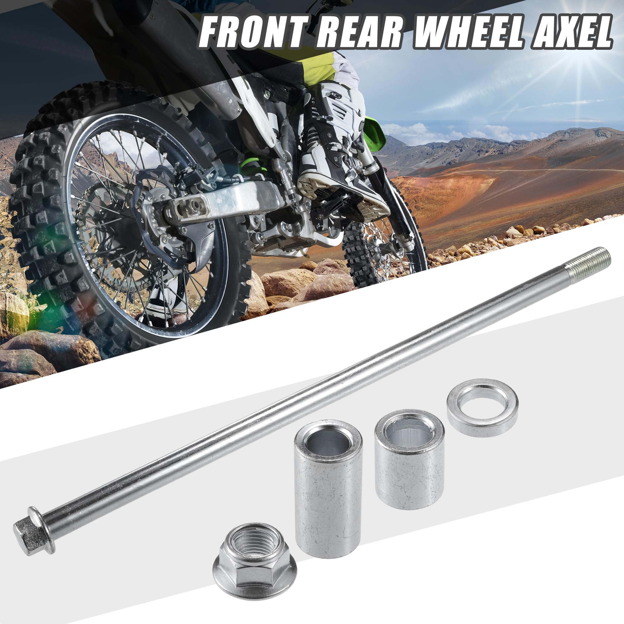 A ABSOPRO Asse anteriore posteriore con boccola e bullone a vite M12 320mm per moto da cross, scooter, ATV, asse ruota in lega d'acciaio tonalità argento