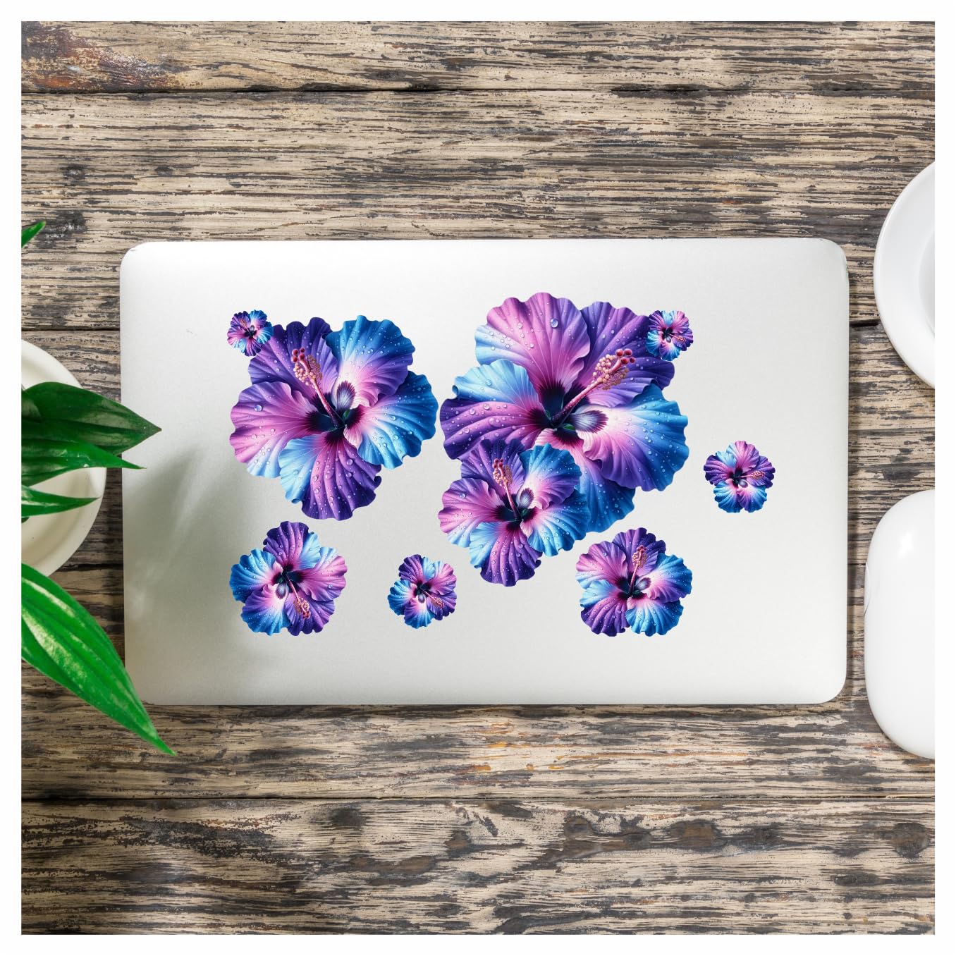 x8 Adesivi in Vinile con Fiori di Ibisco Neon, Decalcomania Floreale Copri Segni, Multiuso Ideale per Bidoni, Auto, Laptop, Bici, Parete, Pattumiera. Camper e Altro. Resistente alle Intemperie e