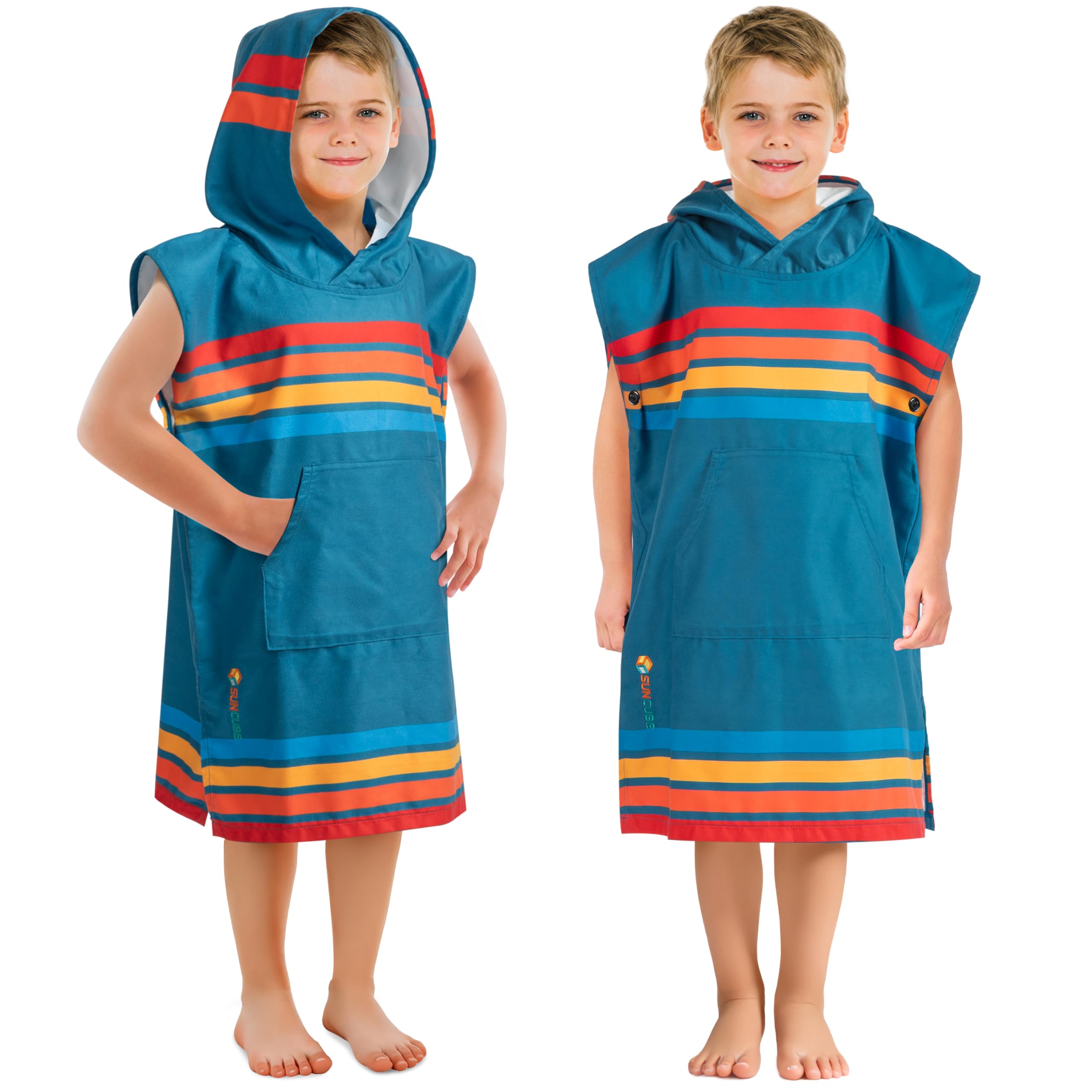 SUN CUBE Kids Towel Changing Swim Robe Surf Poncho, Quick Dry Microfiber Hooded Wearable Blanket for Boys Girls 3-7 Years, Sunset Blue