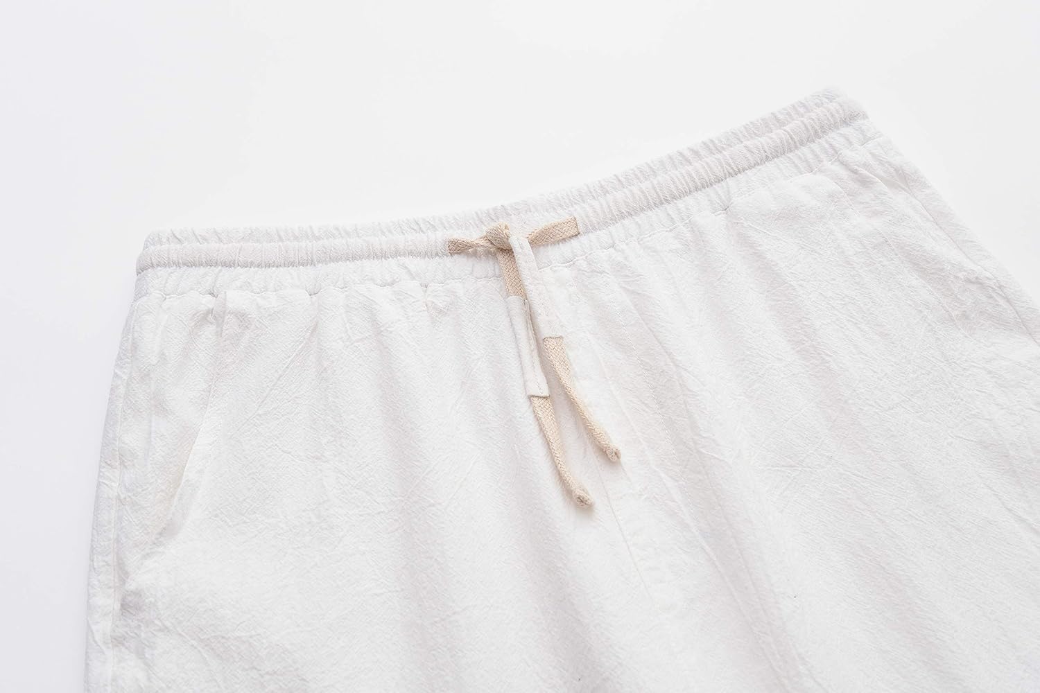 SIR7 Men's Linen Casual Classic Fit 11 Inch Inseam Elastic Waist Shorts with Drawstring - Image 3