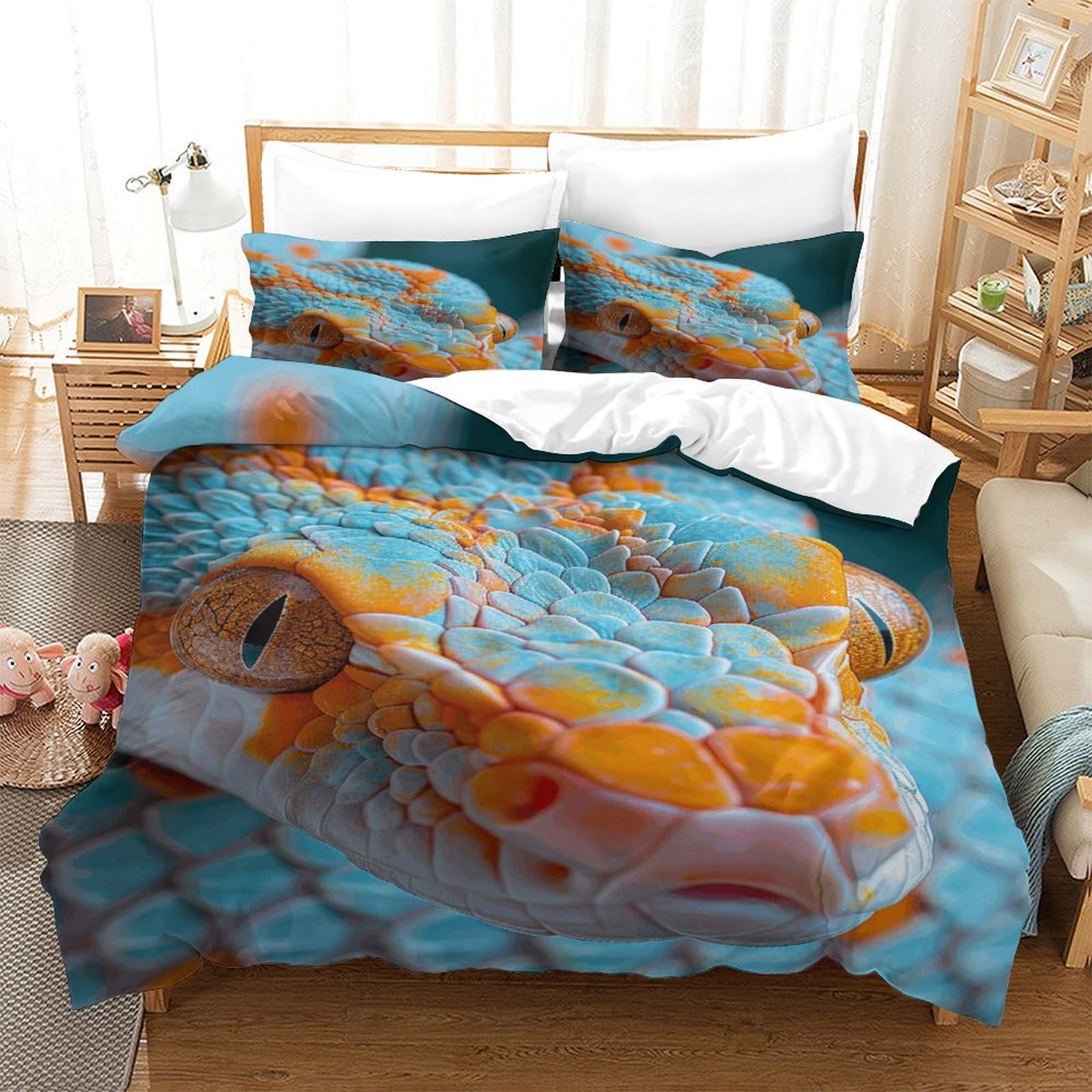 P1S9U7W5Y 3D Printed Realistic Snake Duvet Cover Set 3pcs Microfiber Animal Bedding Set Double（200x200cm）