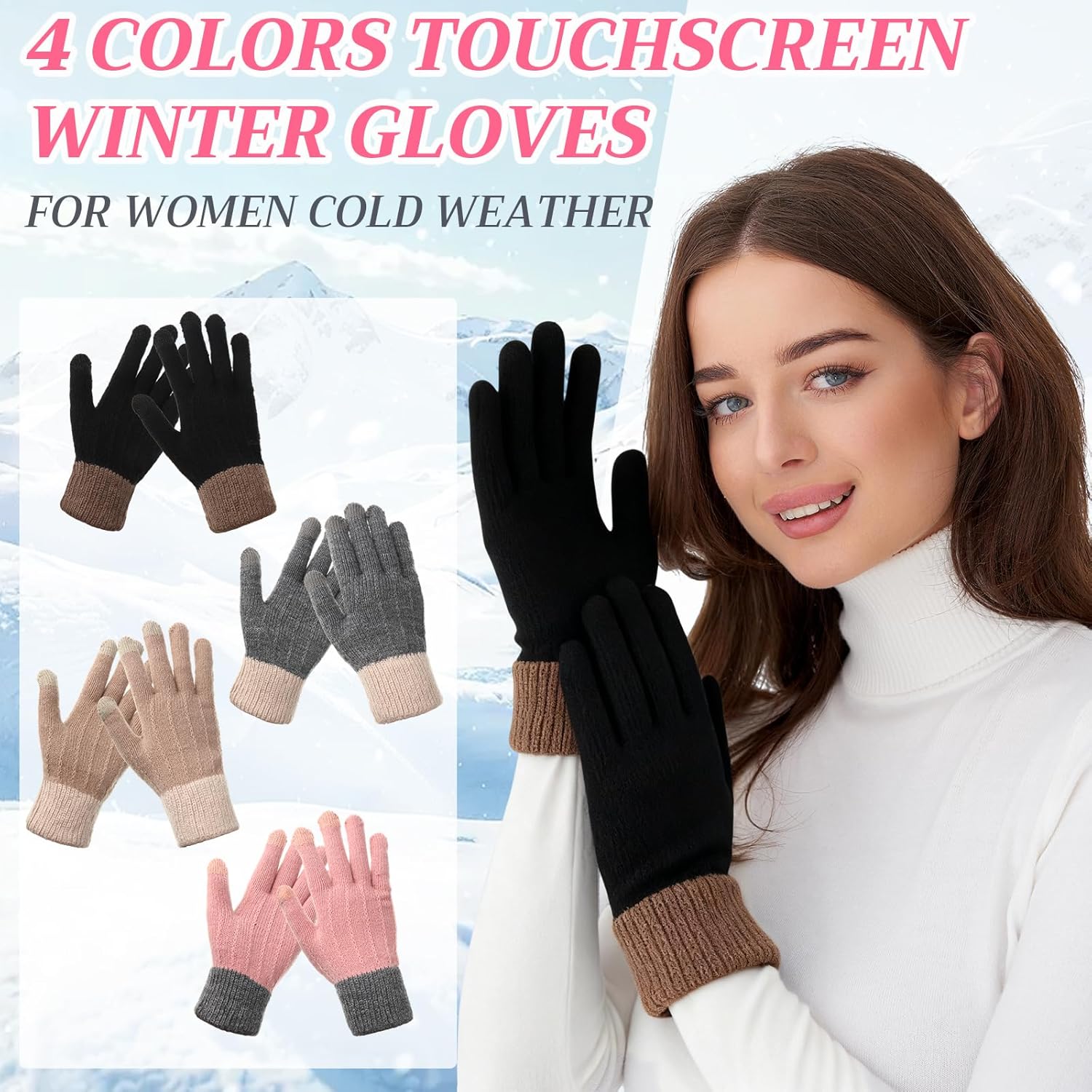 SATINIOR 8 Pairs Women's Winter Gloves Warm and Fleece Lining Knit Touchscreen Elastic Cuff Texting Gloves - Image 3