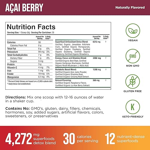 Miniatura 5 de Organic Muscle Superalimento en polvo vegano de verduras y rojos, orgánico y a base de plantas USDA jugo rojo y jugo verde en polvo para energía,