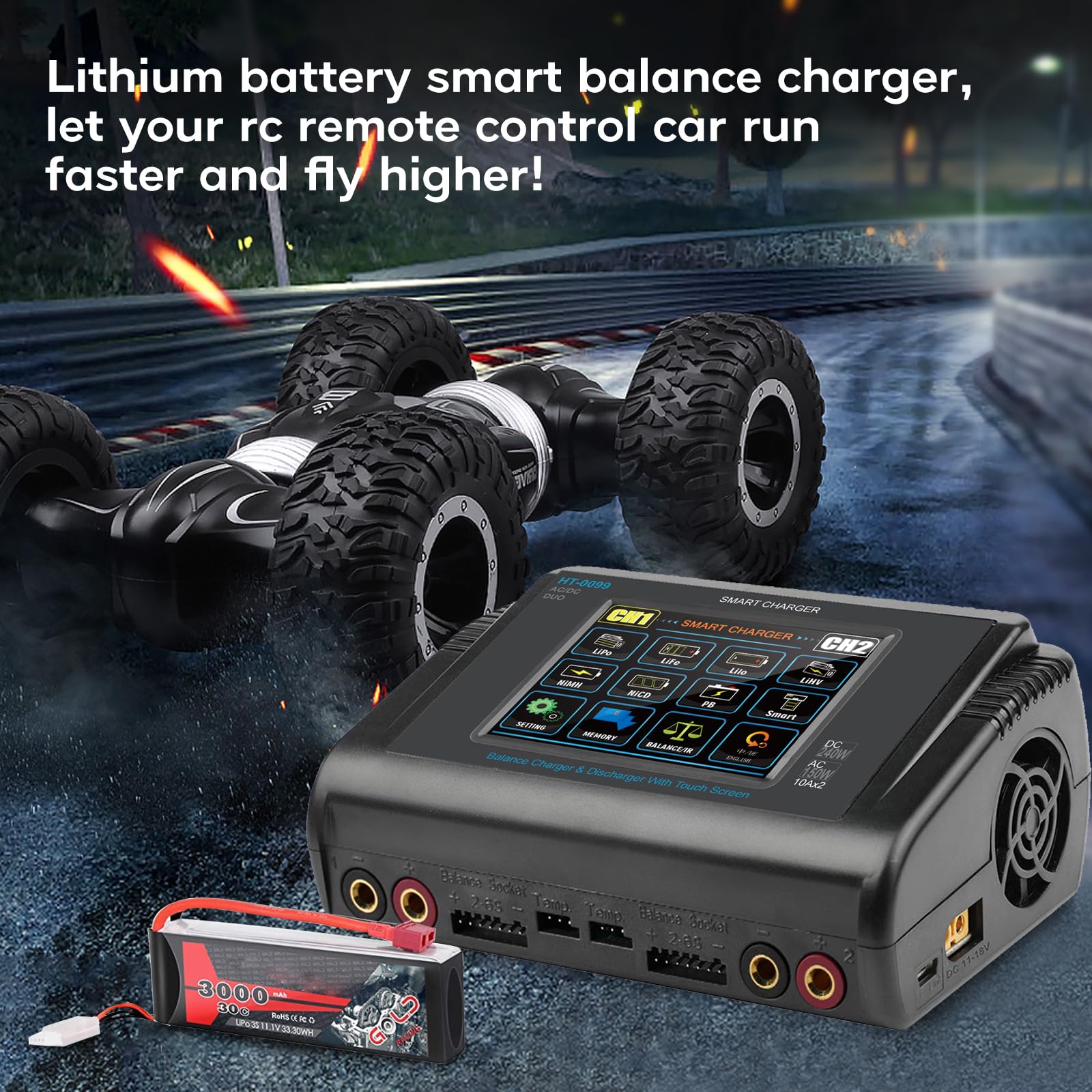 Haisito LiPo Ladegerät, Touchscreen Dual Balance Ladegerät Entlader AC 150W DC 240W 10A für Li-Ionen-Lebensdauer NiCd NiMH LiHV PB Smart Akku